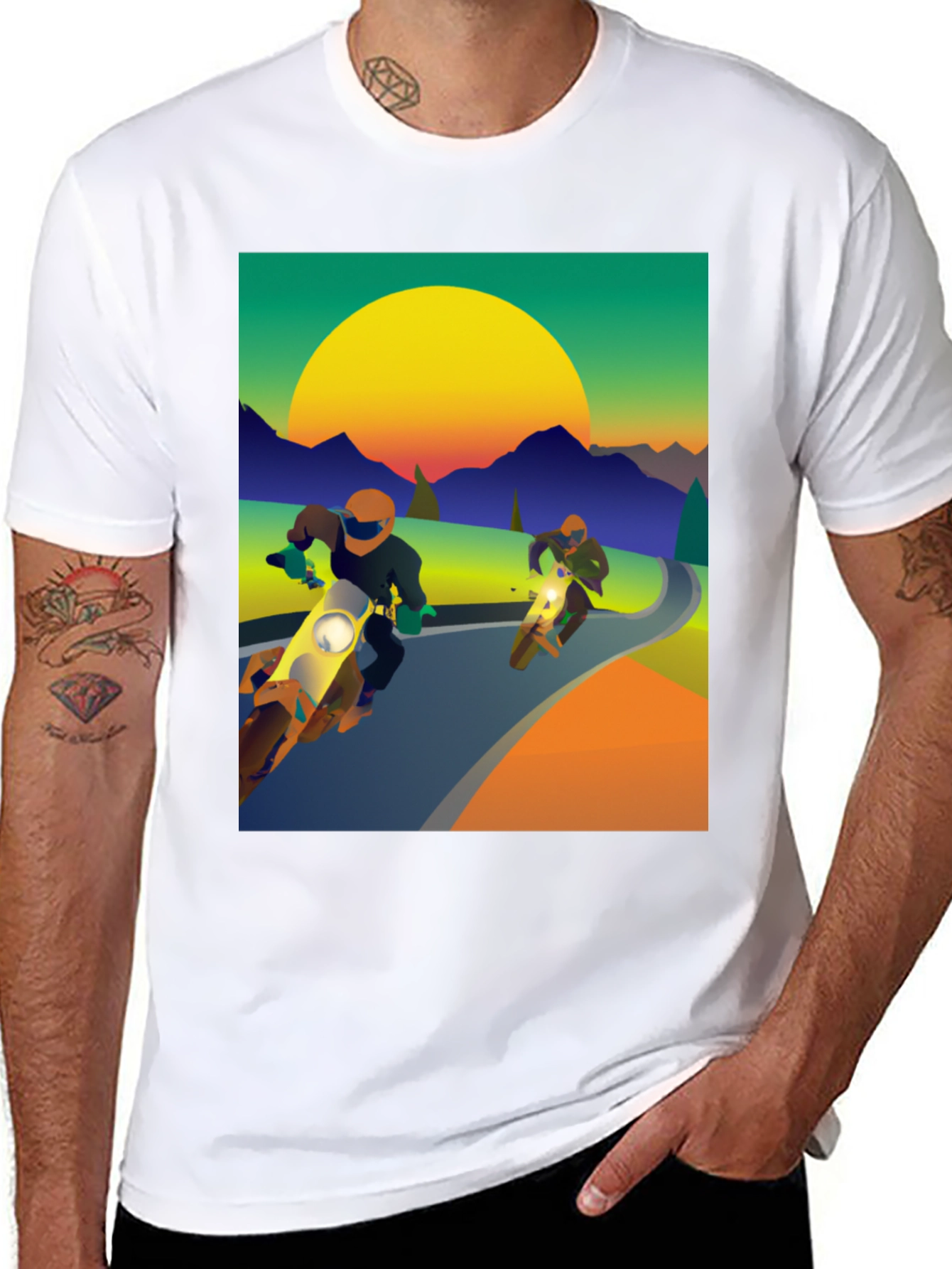 Motorcycle Graphic Tee - Ride into the Sunset!