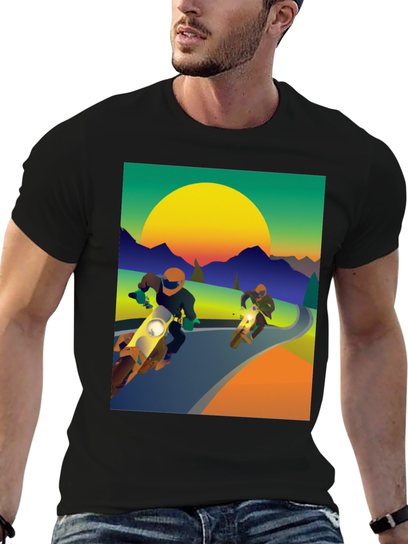 Motorcycle Graphic Tee - Ride into the Sunset!