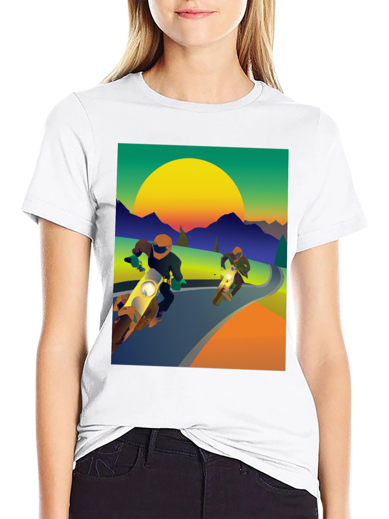 Motorcycle Graphic Tee - Ride into the Sunset!