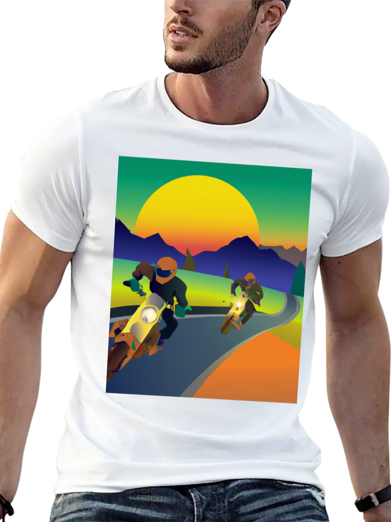 Motorcycle Graphic Tee - Ride into the Sunset!