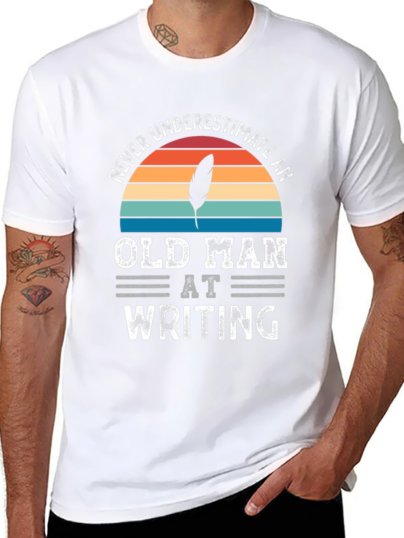 Never Underestimate Old Man Writing T-Shirt