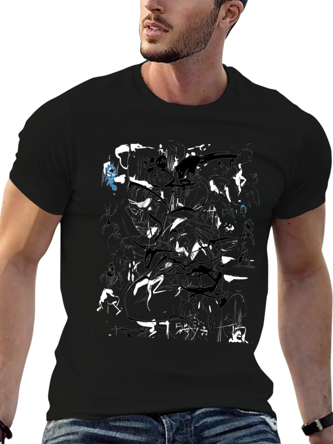 Abstract Black and White Graphic Print T-Shirt