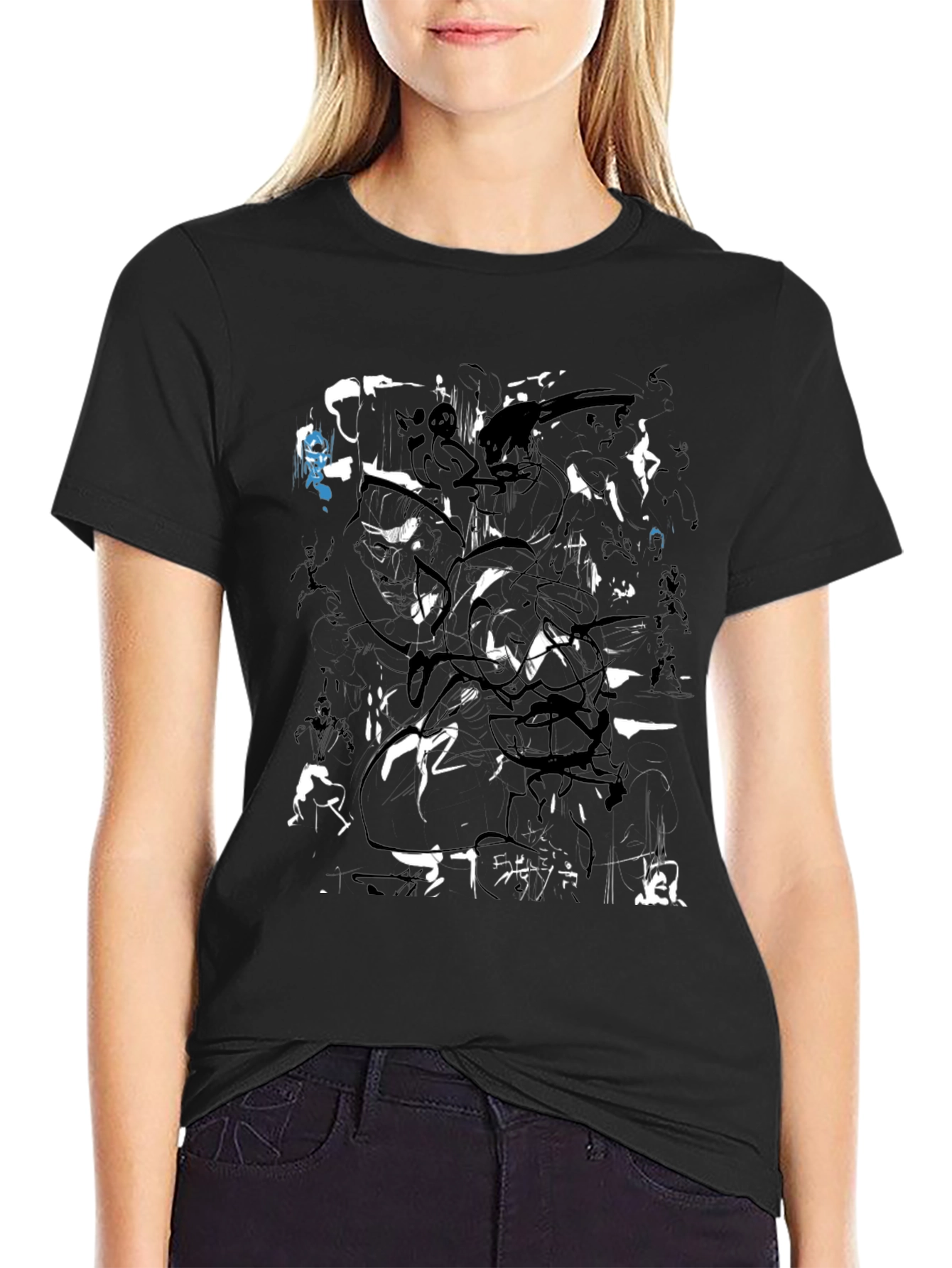 Abstract Black and White Graphic Print T-Shirt