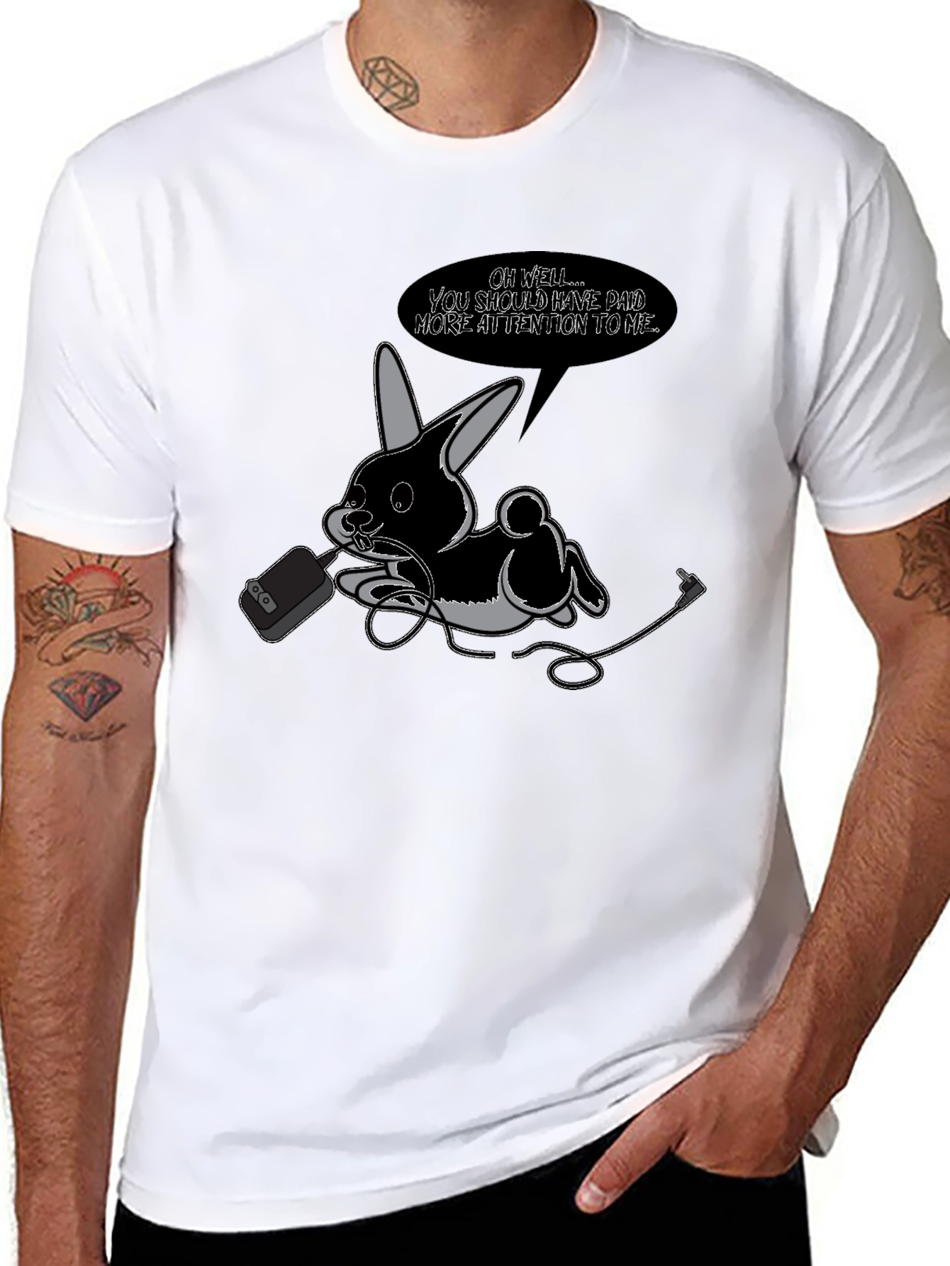 Quirky Bunny Graphic Tee - Black Cotton T-Shirt