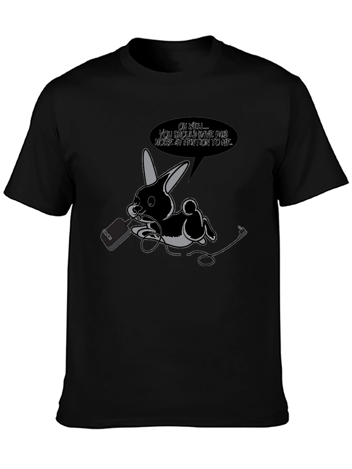 Quirky Bunny Graphic Tee - Black Cotton T-Shirt