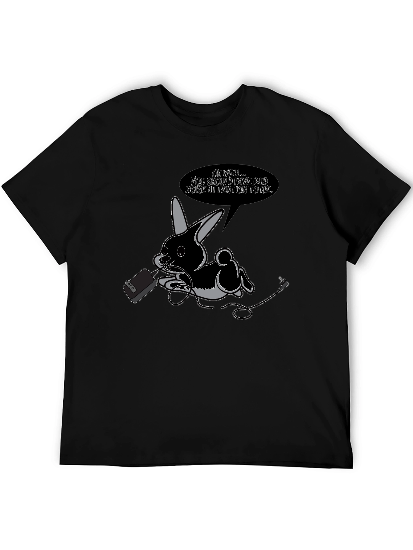 Quirky Bunny Graphic Tee - Black Cotton T-Shirt