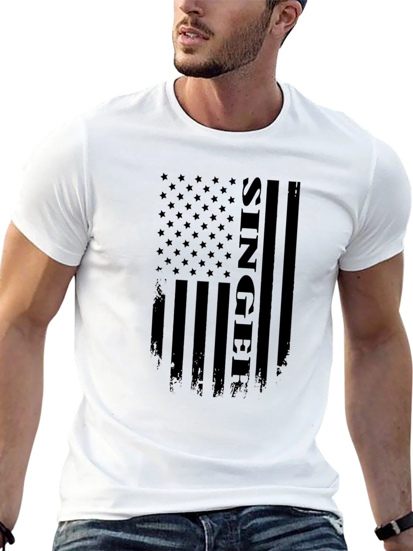 Singer American Flag Black T-Shirt