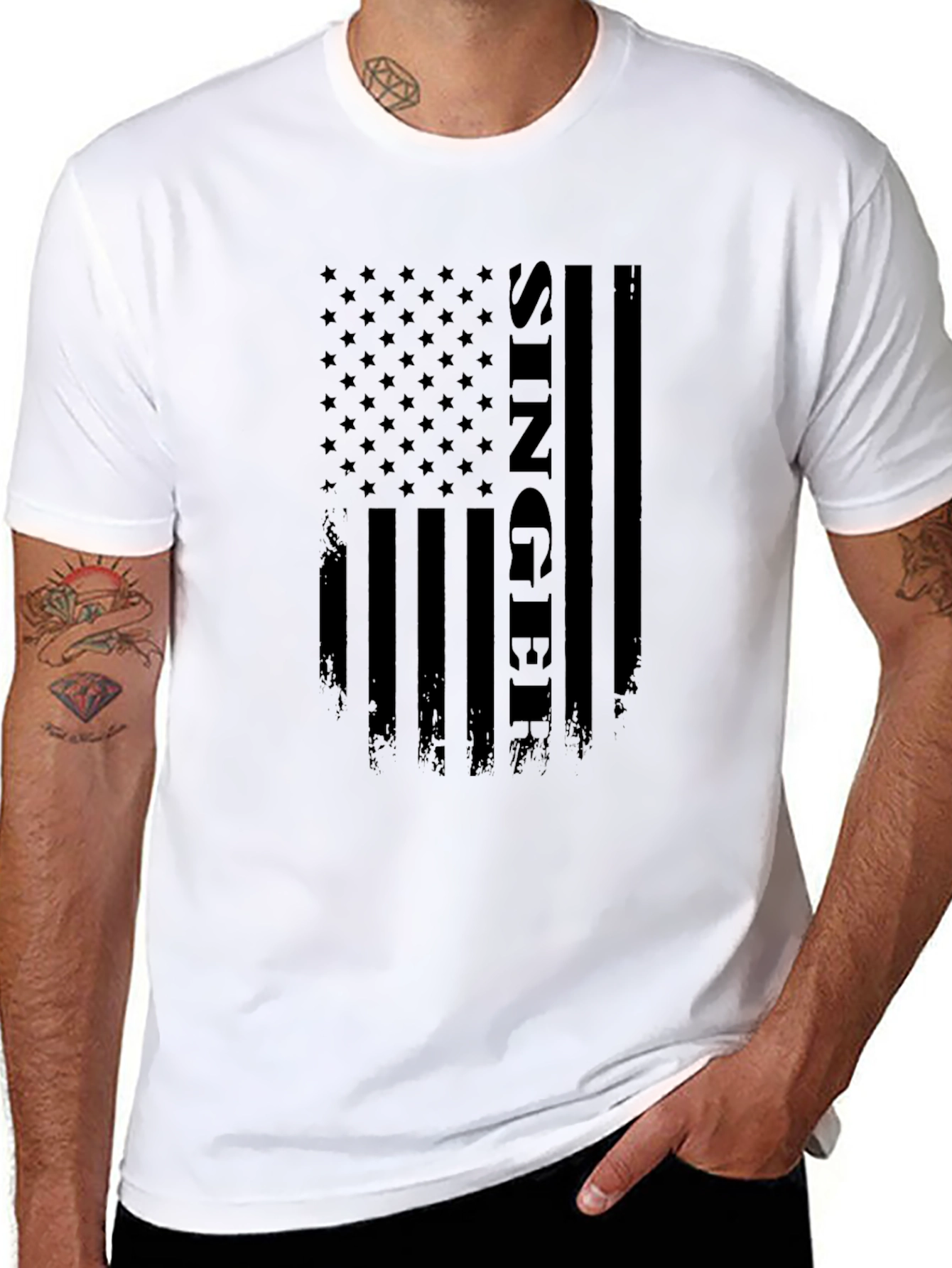Singer American Flag Black T-Shirt