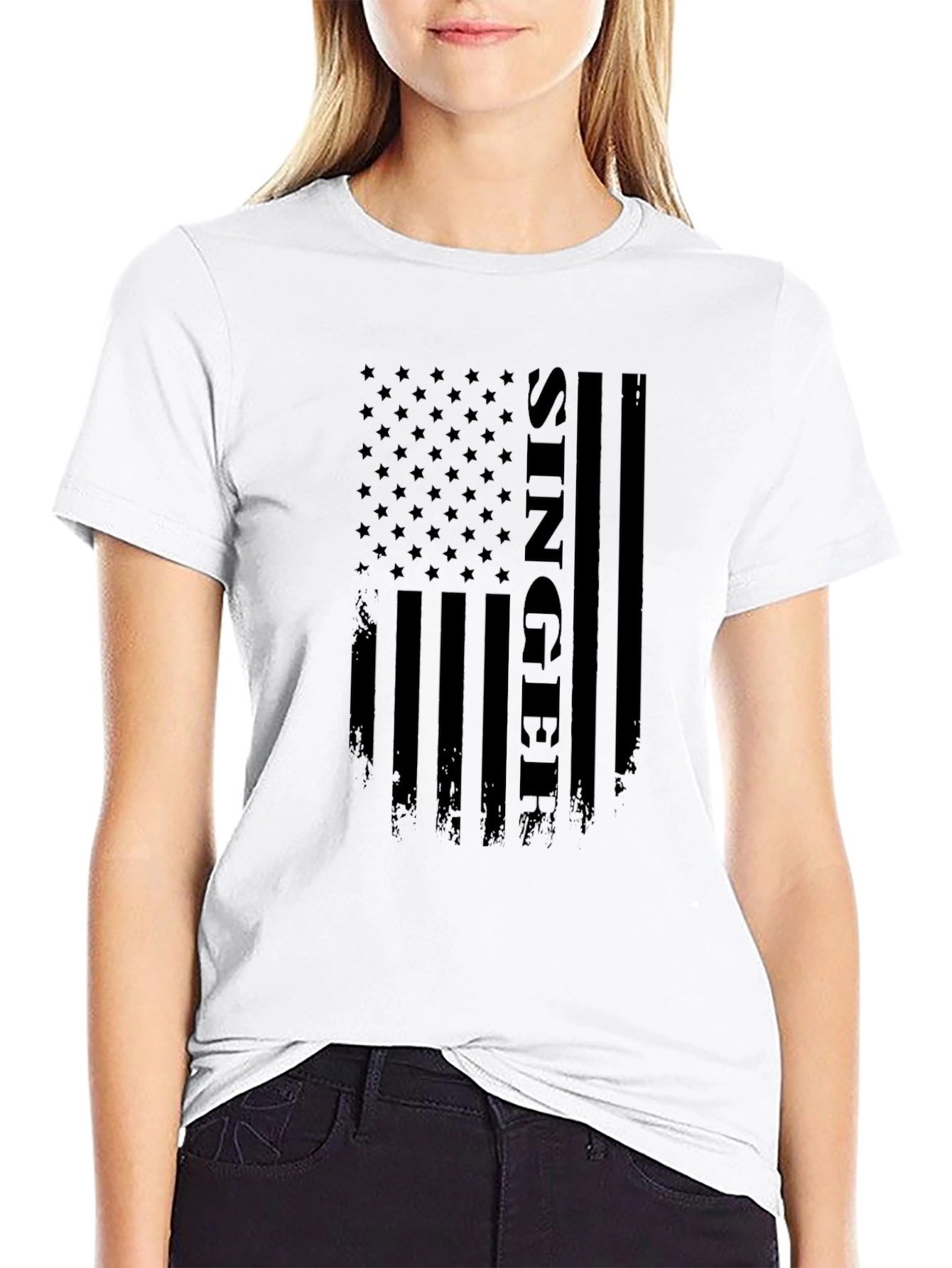 Singer American Flag Black T-Shirt