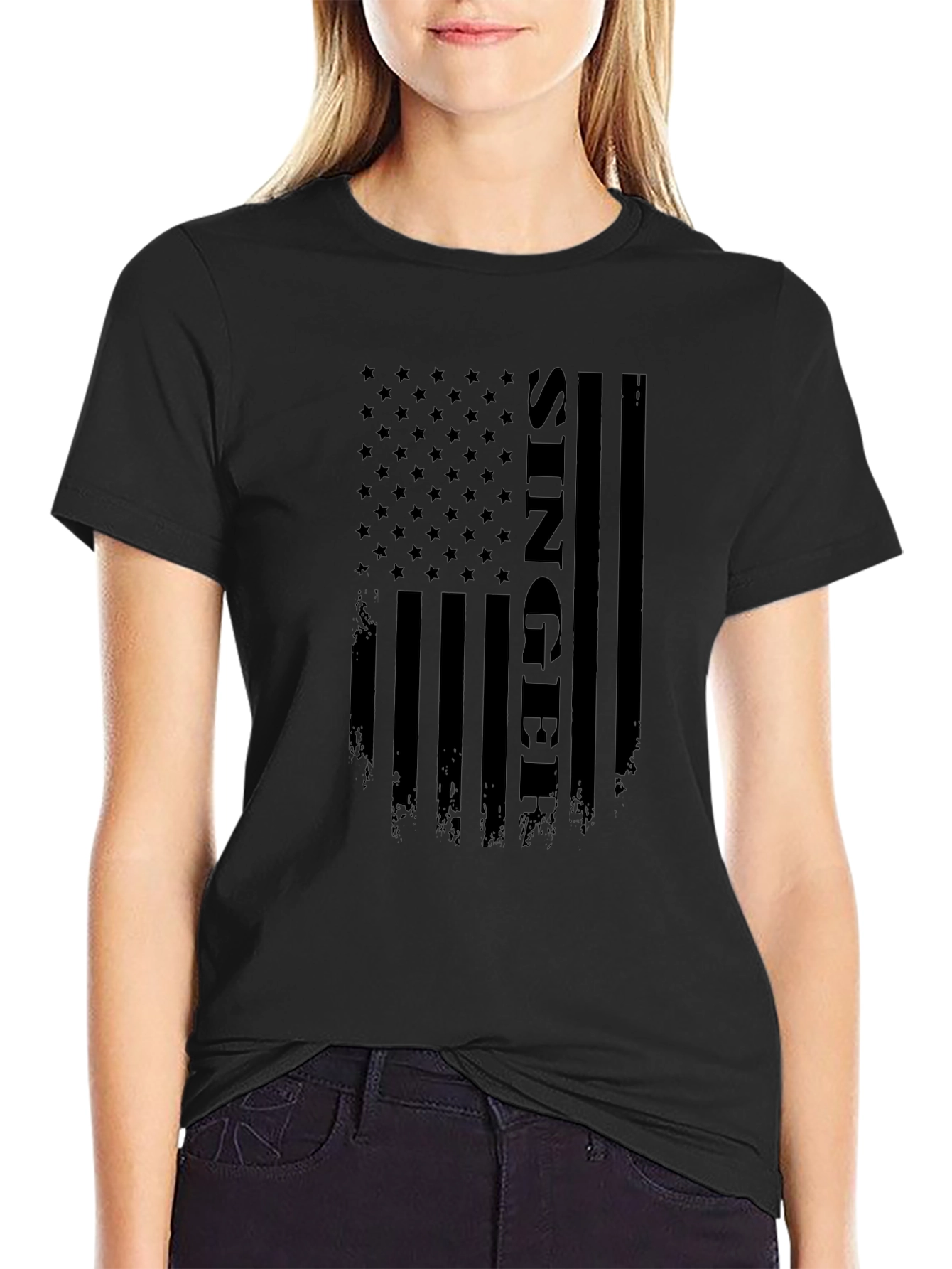 Singer American Flag Black T-Shirt