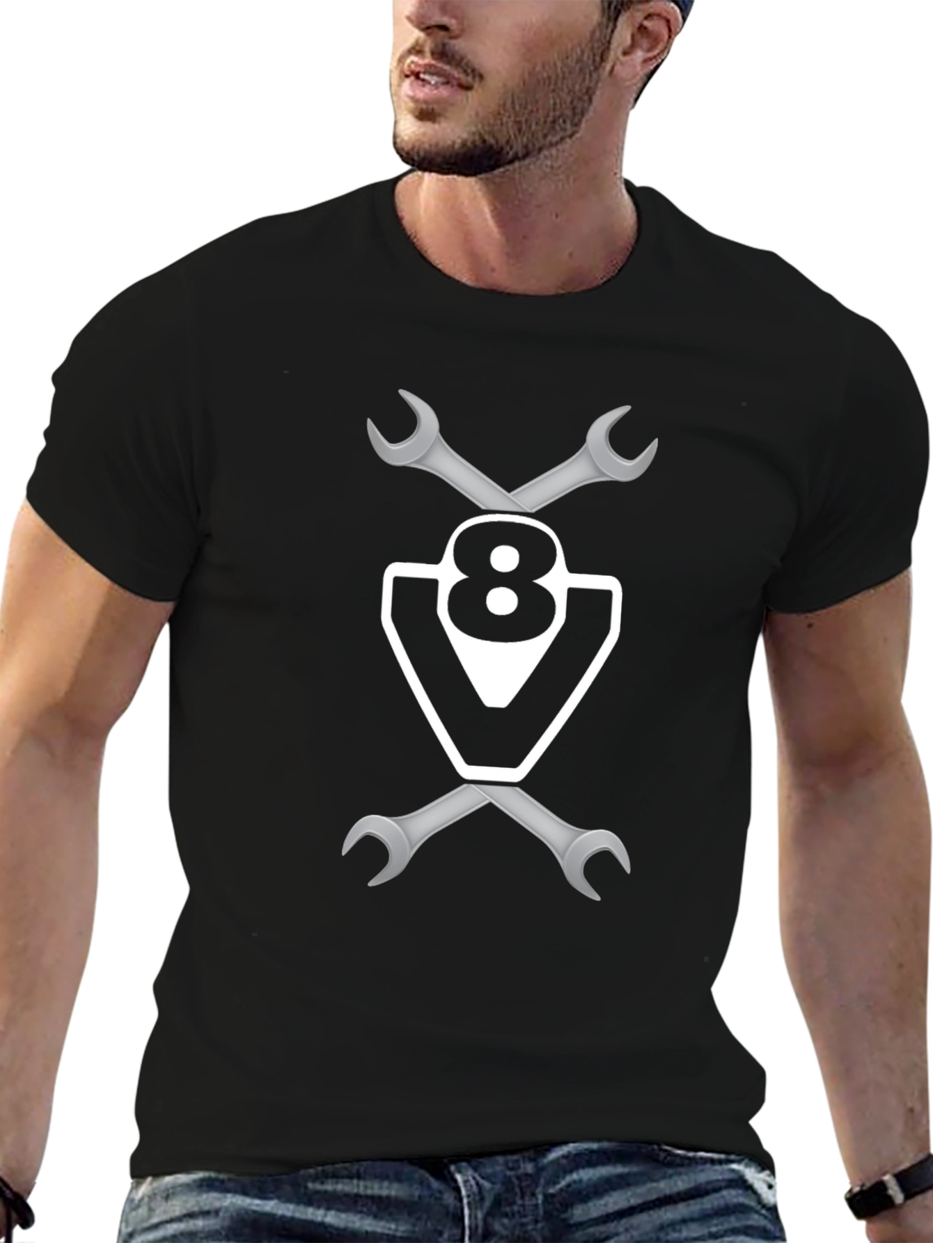 V8 Engine T-Shirt - Mechanic Wrench Design
