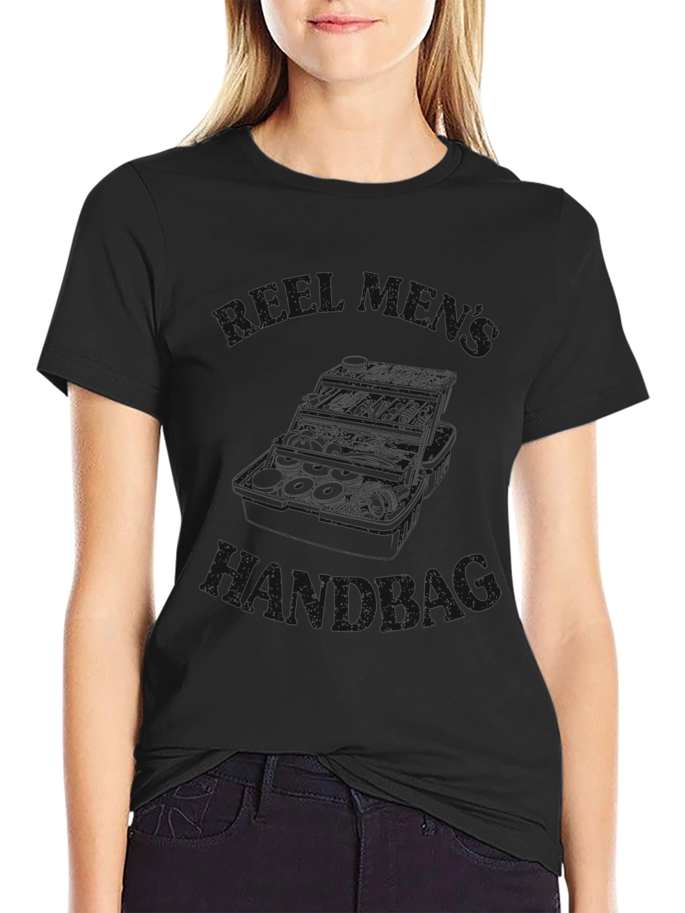 Black T-Shirt with Handbag Graphic