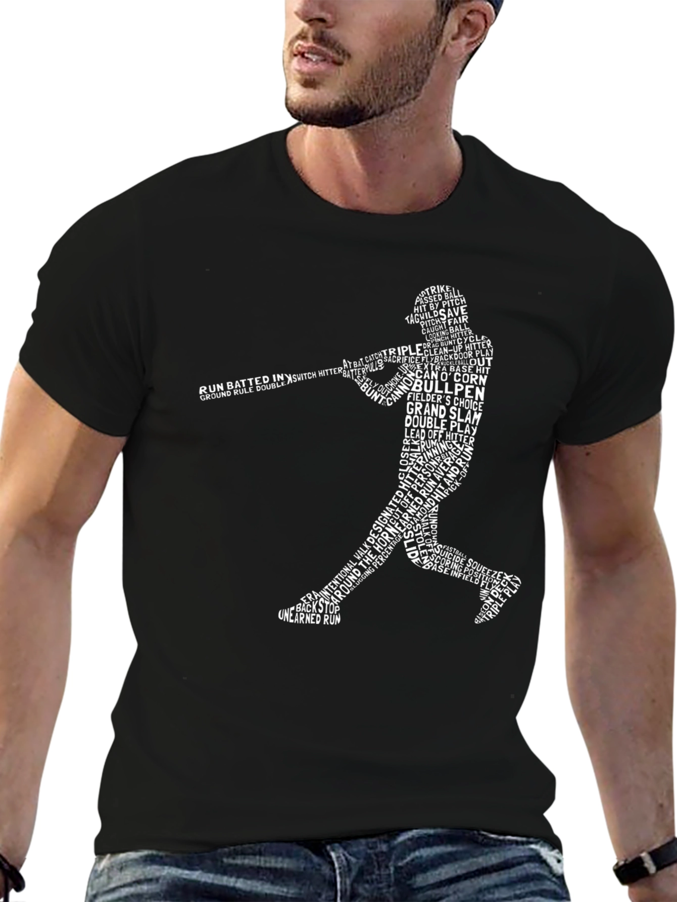Baseball Word Art T-Shirt - Batter Silhouette Tee