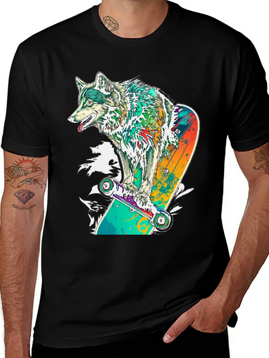 Wolf Skateboarder Graphic Black T-Shirt