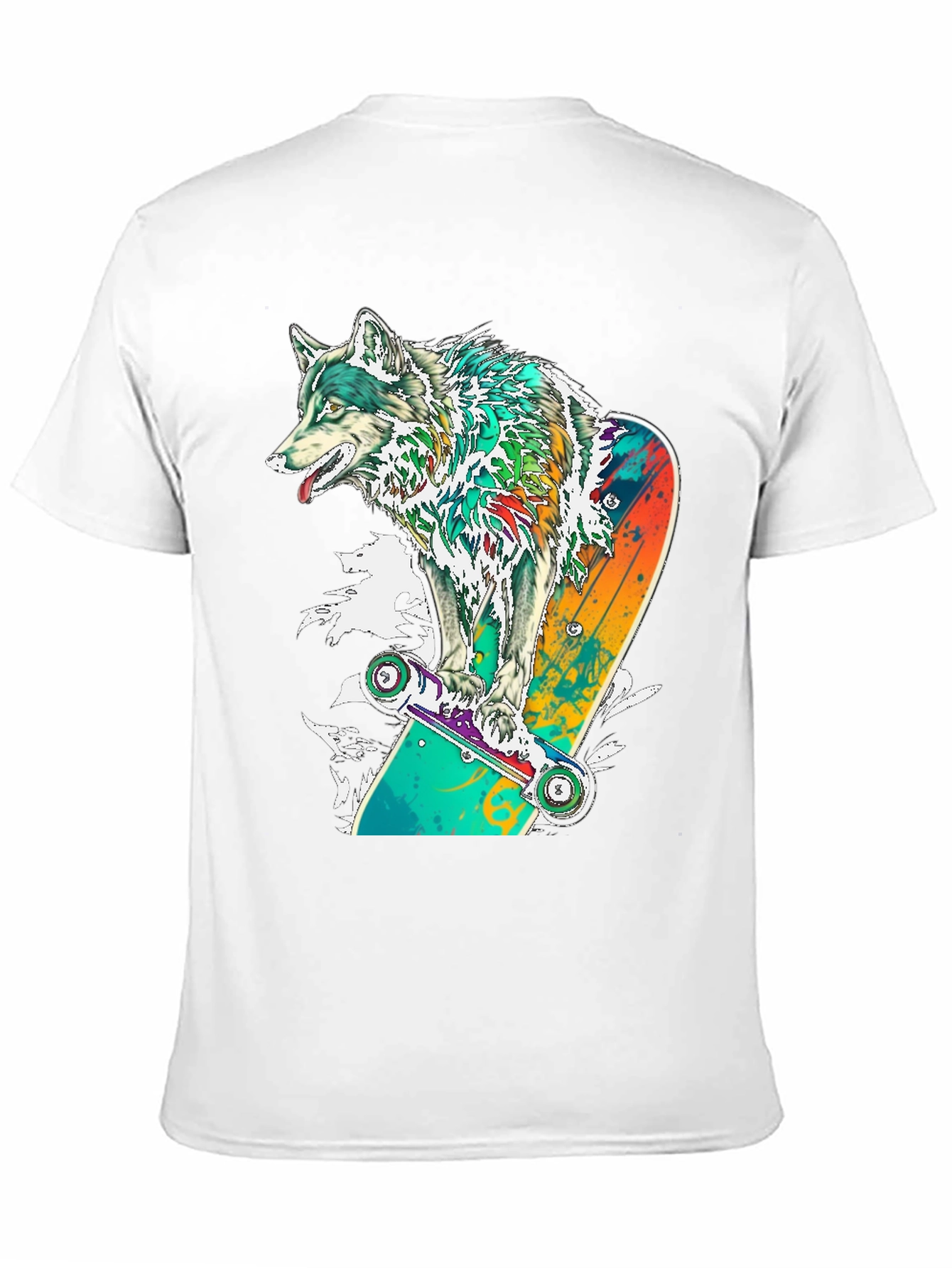 Wolf Skateboarder Graphic Black T-Shirt