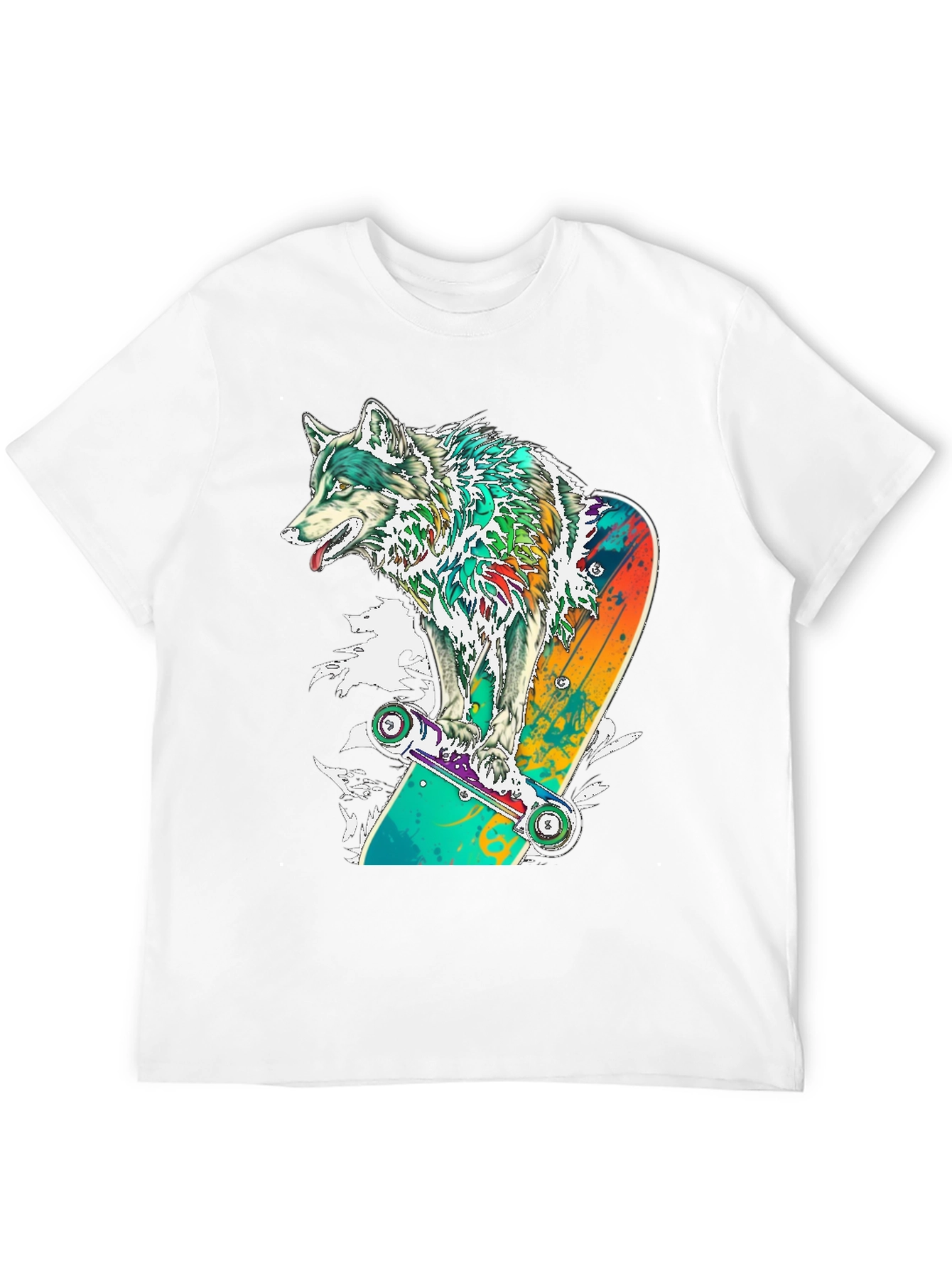 Wolf Skateboarder Graphic Black T-Shirt