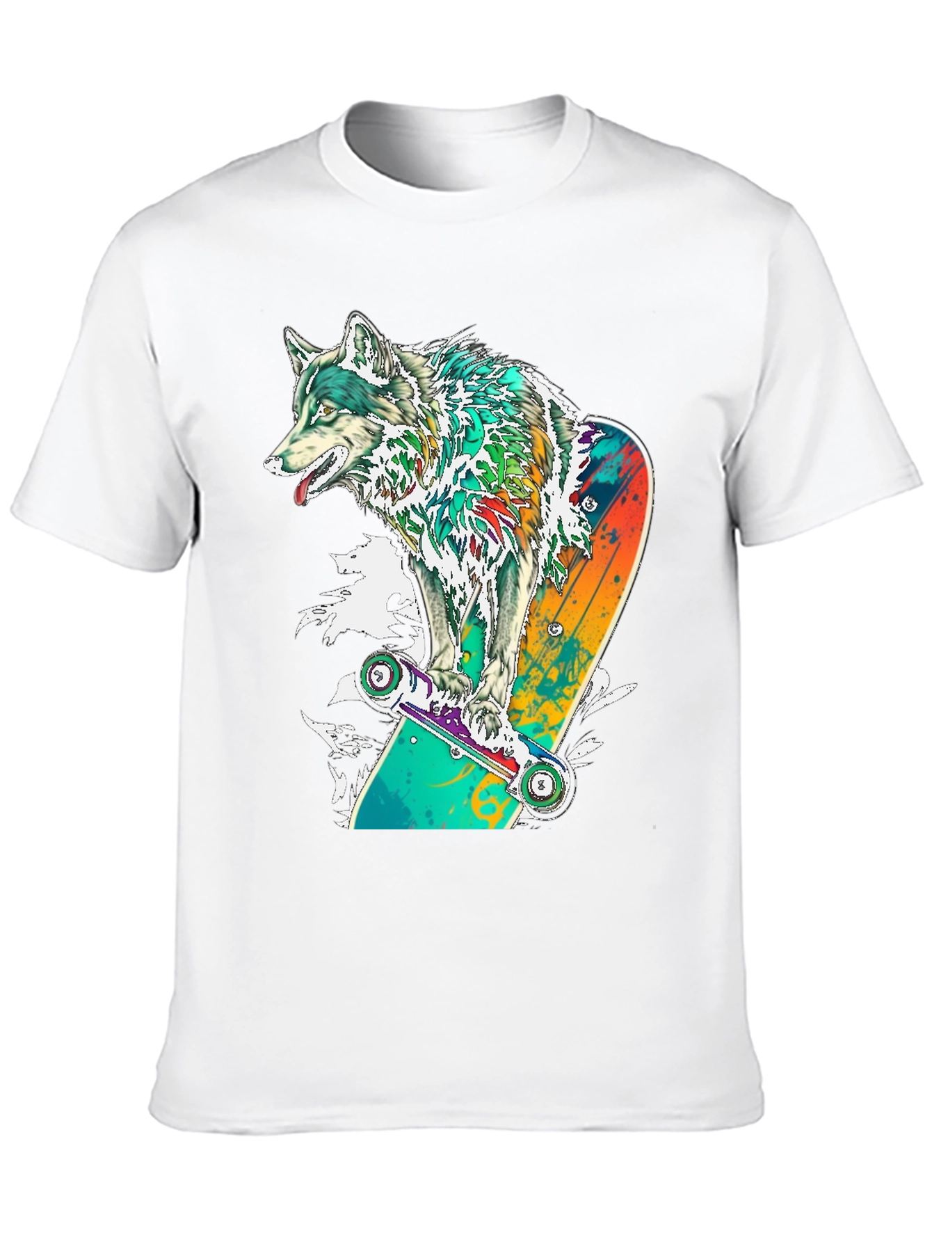 Wolf Skateboarder Graphic Black T-Shirt