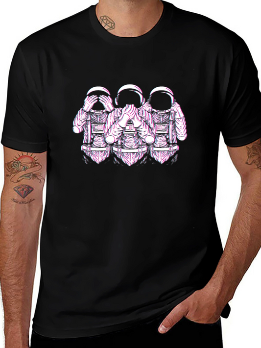 Astronauts See No Evil Graphic Tee - Unisex Black Cotton T-Shirt