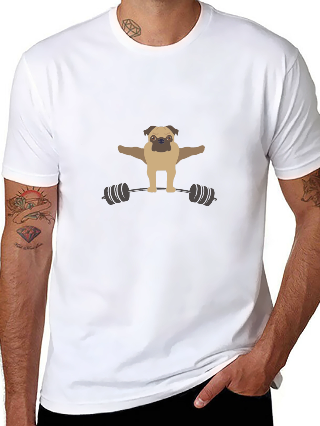 Pug Powerlifting T-Shirt - Black Graphic Tee