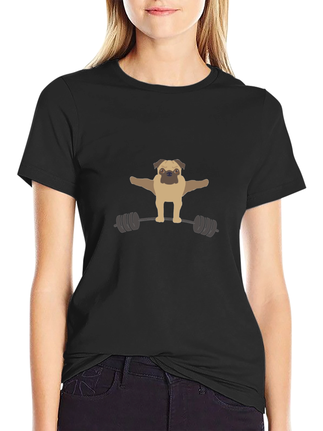 Pug Powerlifting T-Shirt - Black Graphic Tee