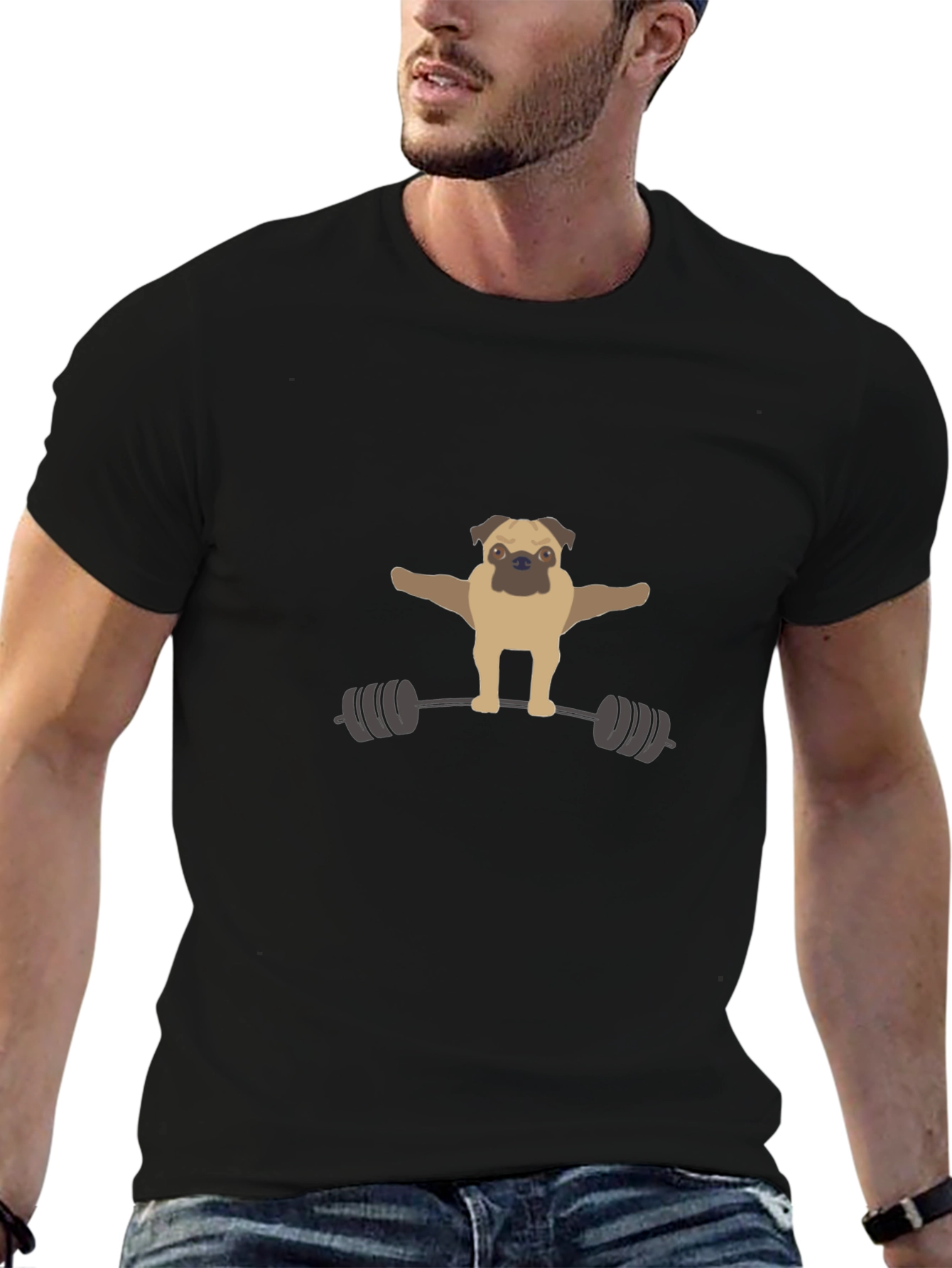 Pug Powerlifting T-Shirt - Black Graphic Tee