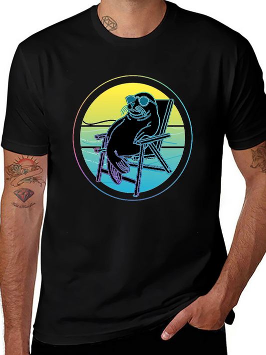 Relaxed Seal in Shades Graphic Tee - Black Cotton Shirt