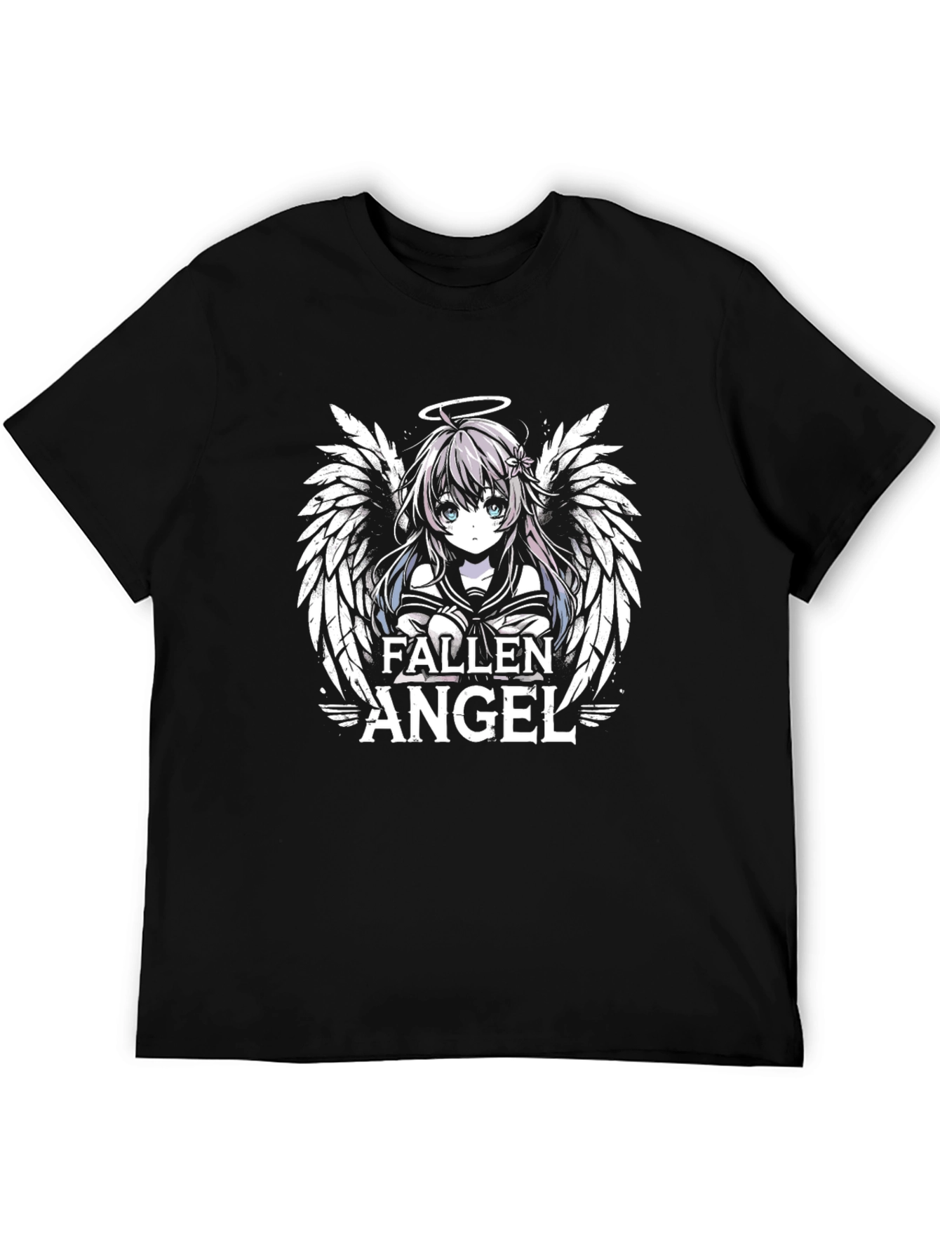 Fallen Angel Anime Graphic Print Black T-Shirt