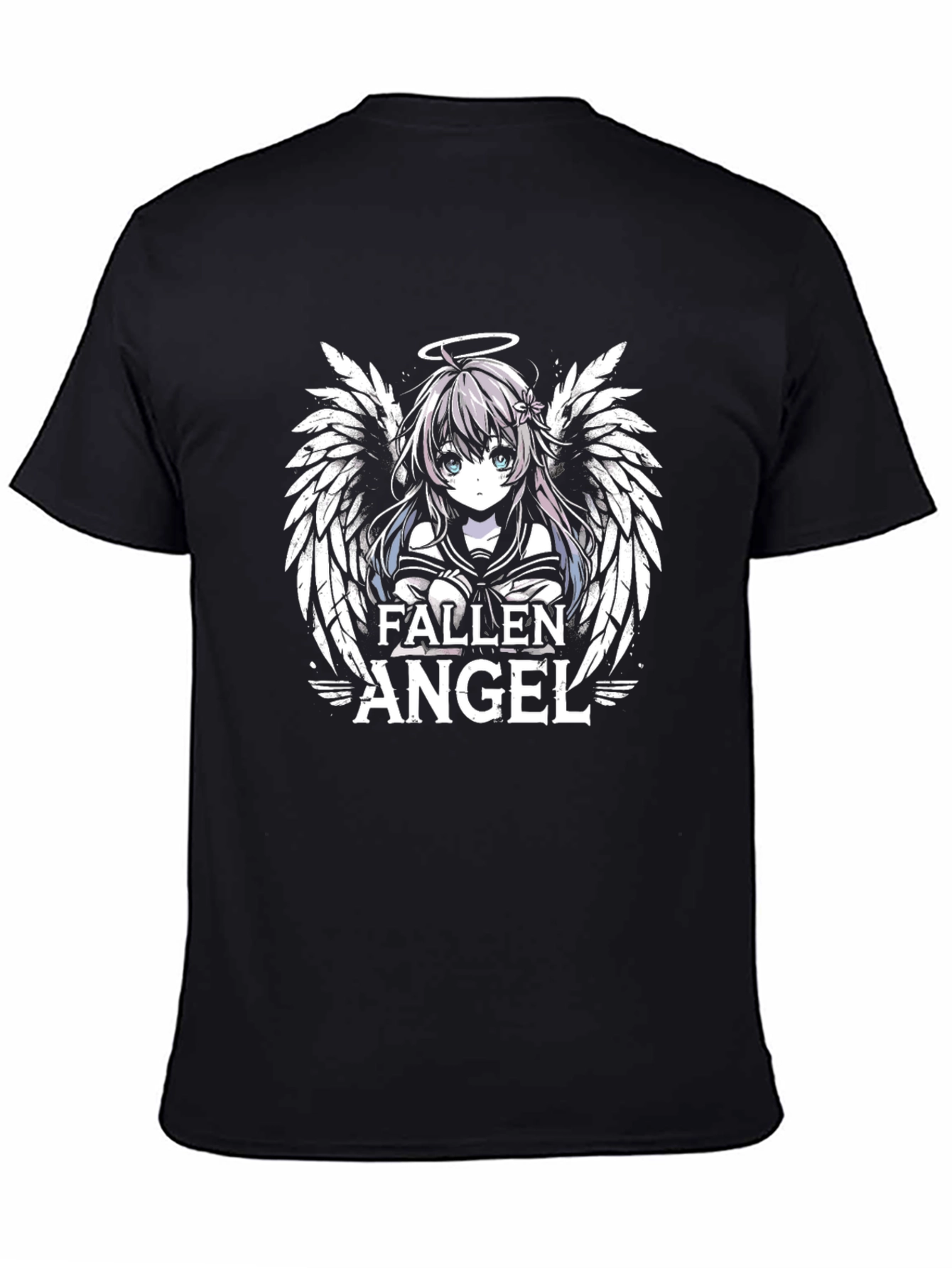 Fallen Angel Anime Graphic Print Black T-Shirt
