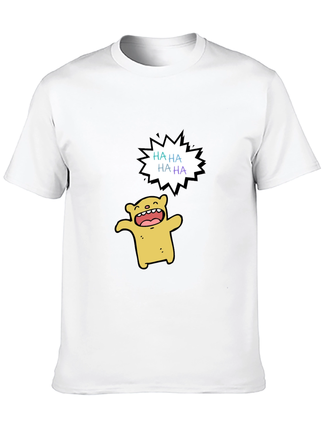 Funny Cartoon Bear HAHA Graphic Black T-Shirt