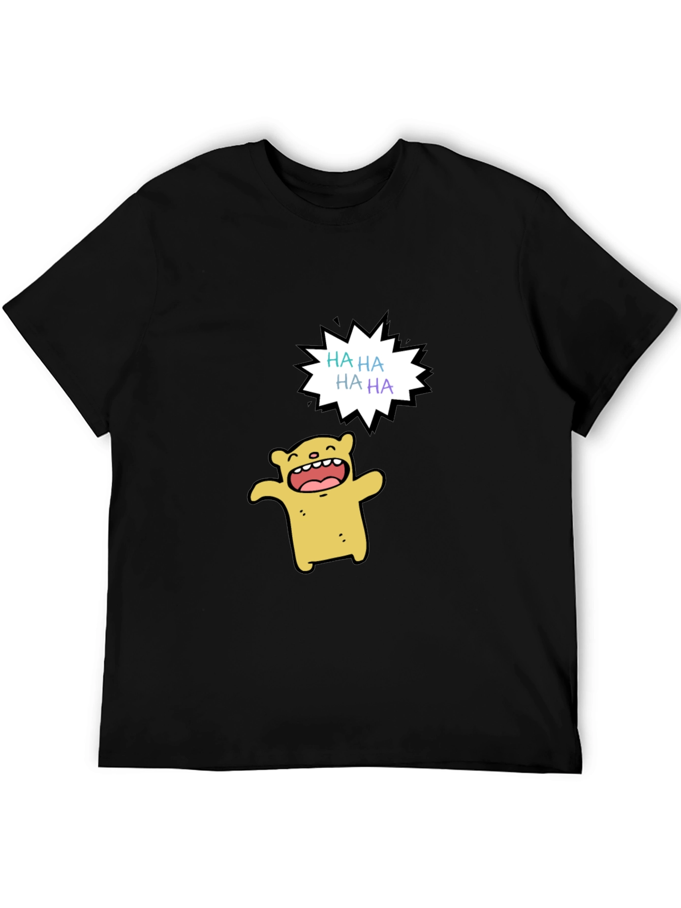 Funny Cartoon Bear HAHA Graphic Black T-Shirt