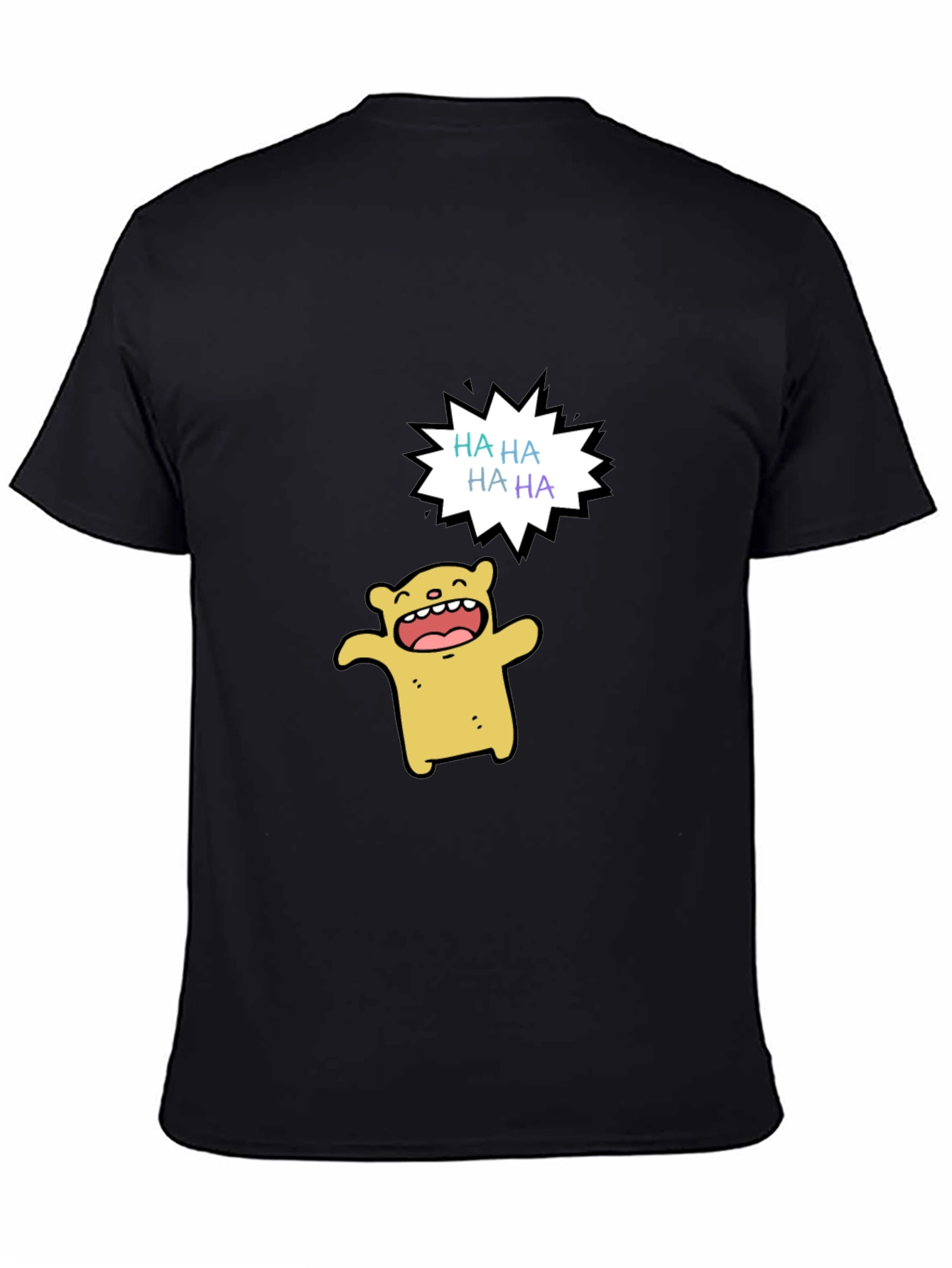 Funny Cartoon Bear HAHA Graphic Black T-Shirt