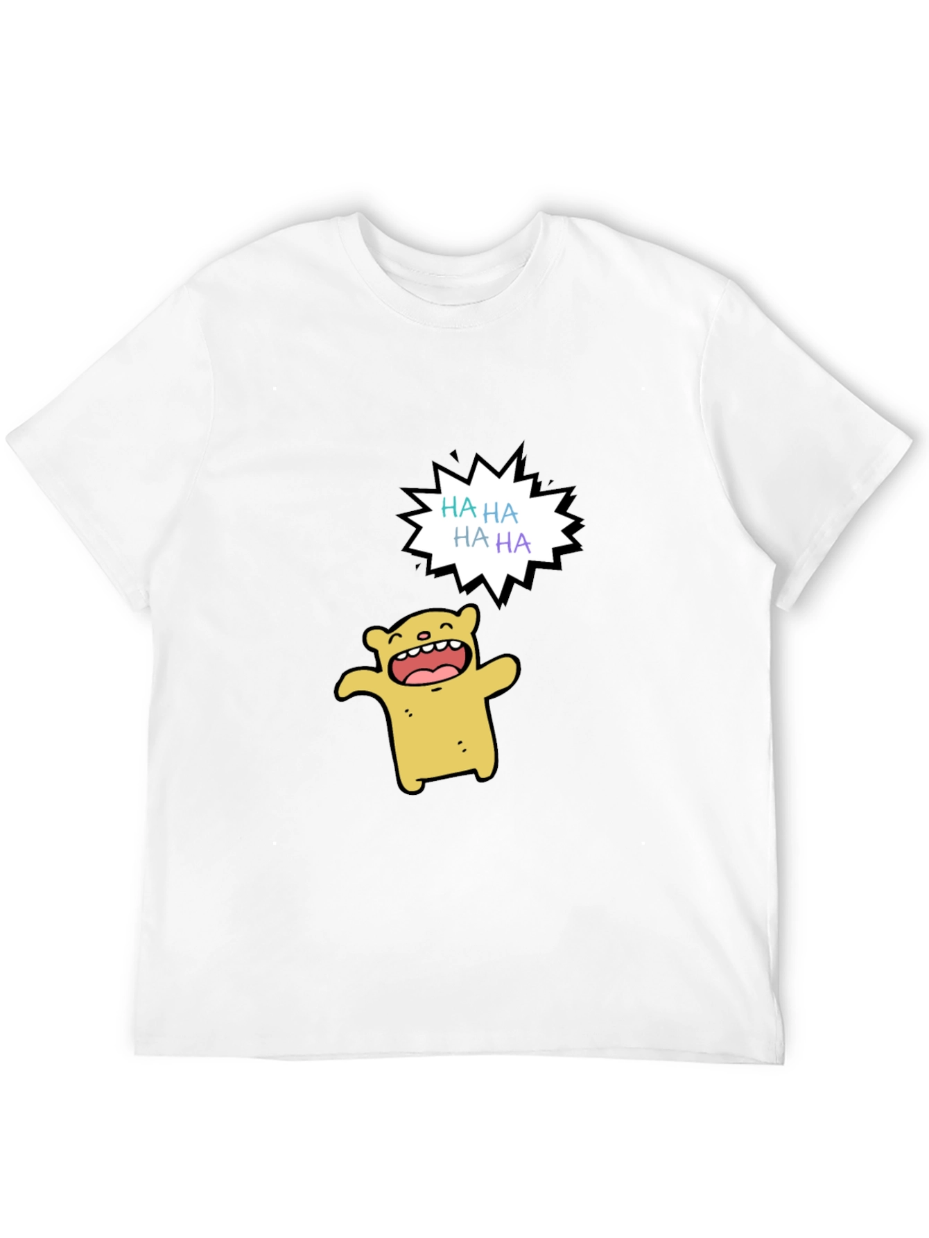 Funny Cartoon Bear HAHA Graphic Black T-Shirt