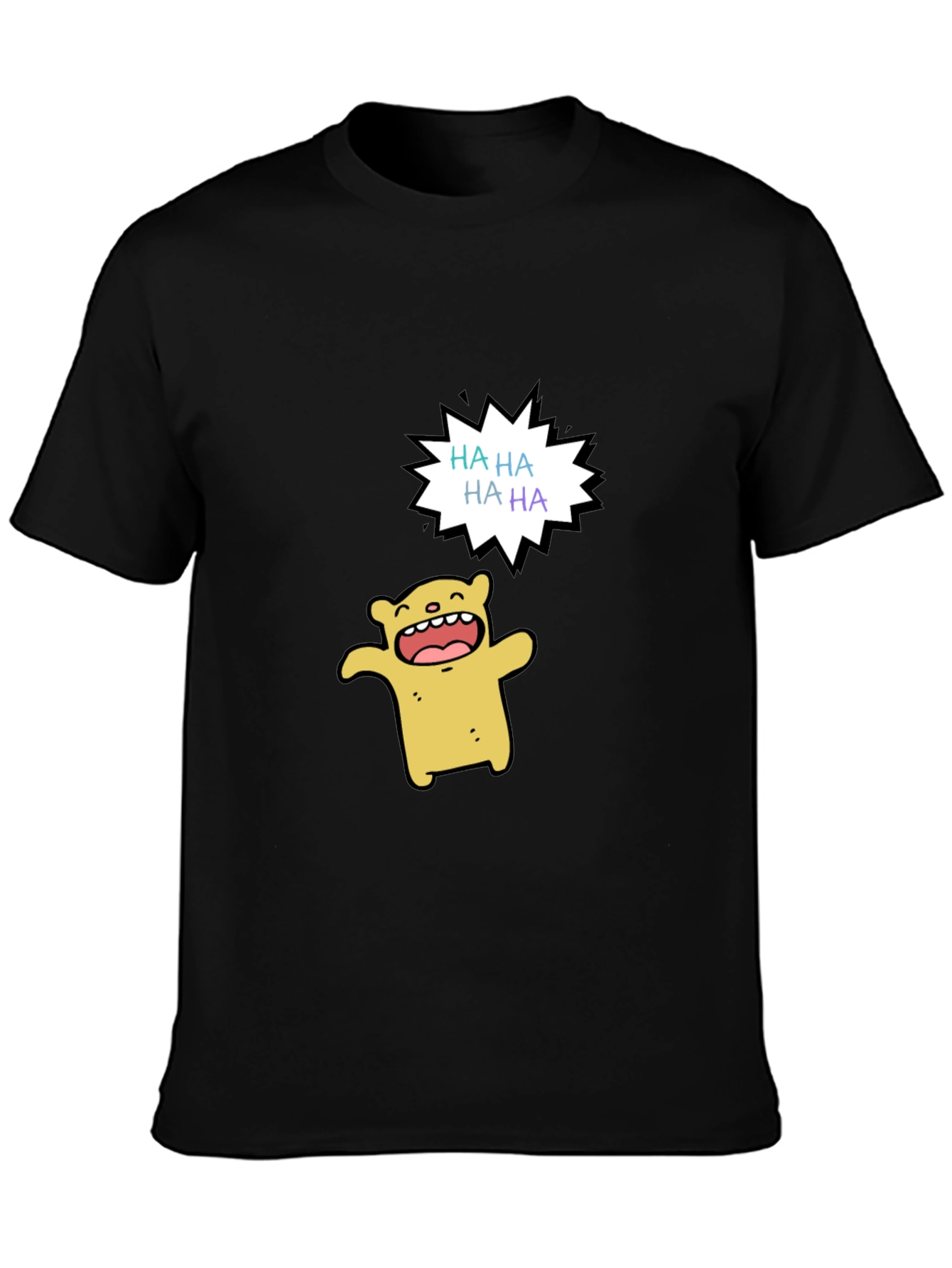Funny Cartoon Bear HAHA Graphic Black T-Shirt