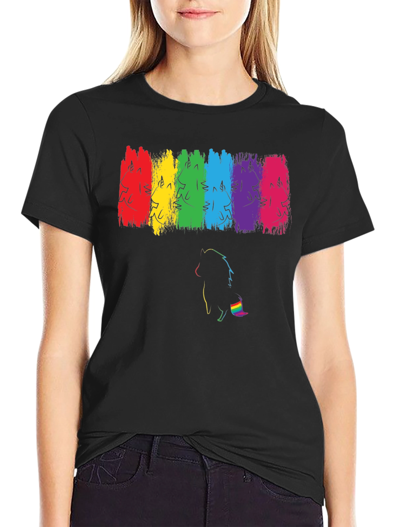 Pride Unicorn Rainbow Brushstroke Black T-Shirt