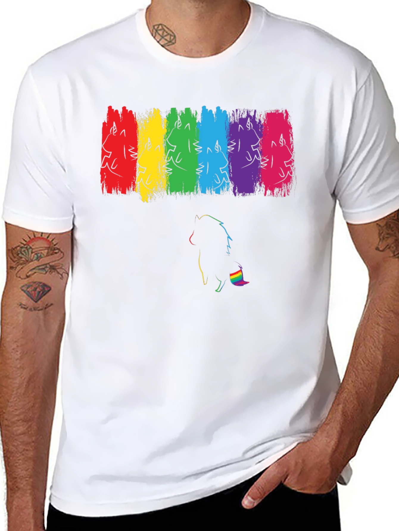 Pride Unicorn Rainbow Brushstroke Black T-Shirt
