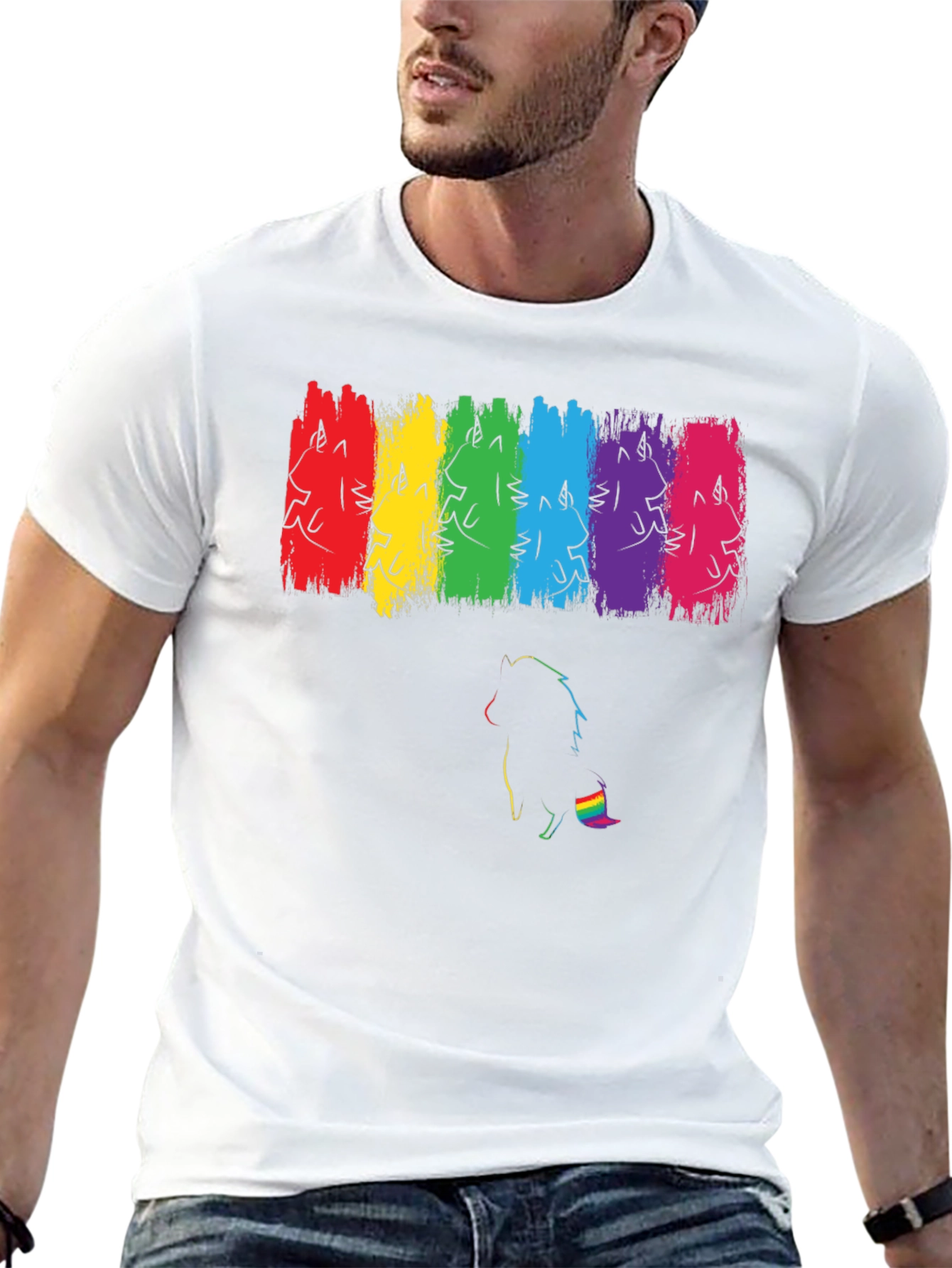 Pride Unicorn Rainbow Brushstroke Black T-Shirt