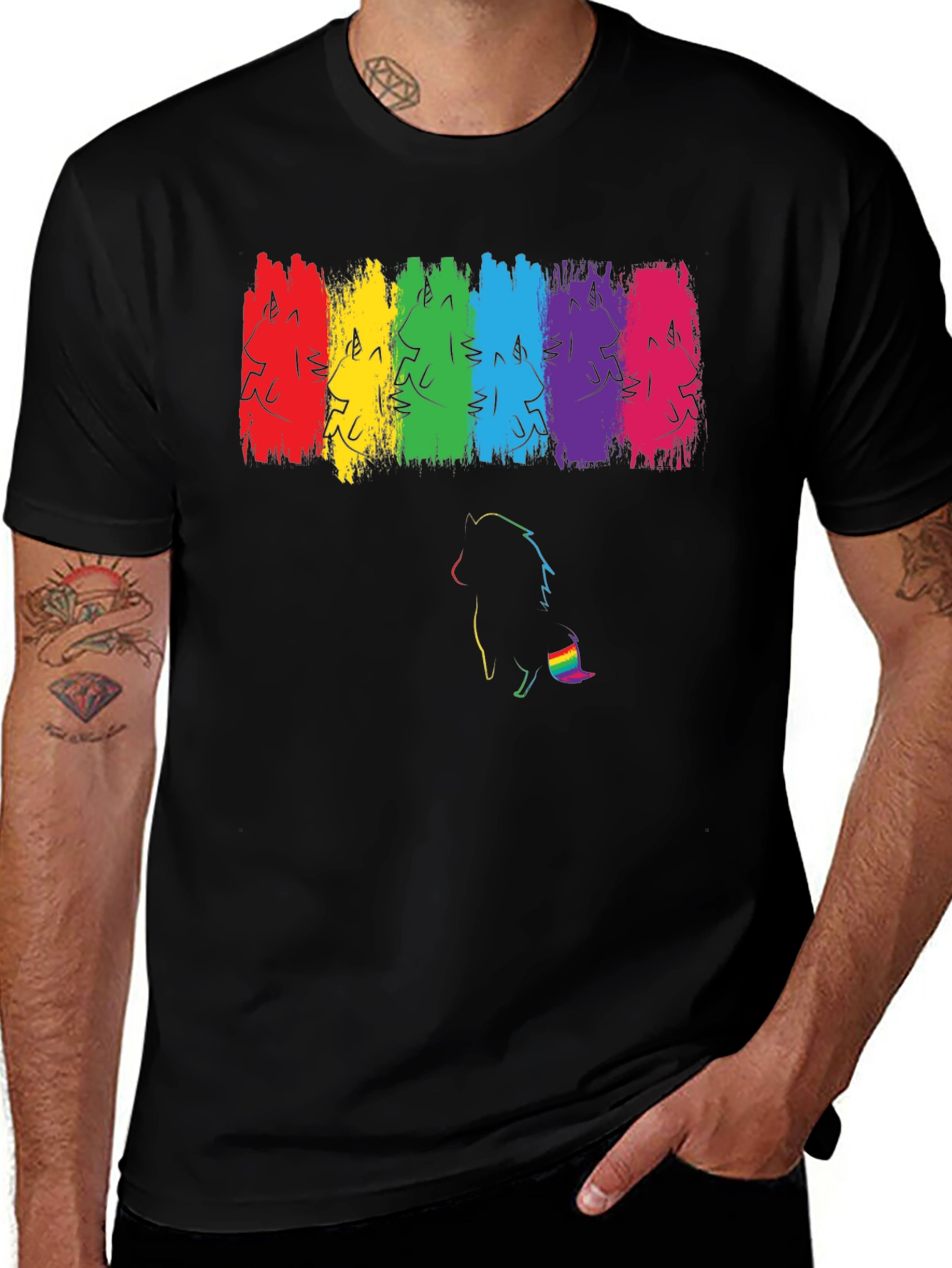 Pride Unicorn Rainbow Brushstroke Black T-Shirt