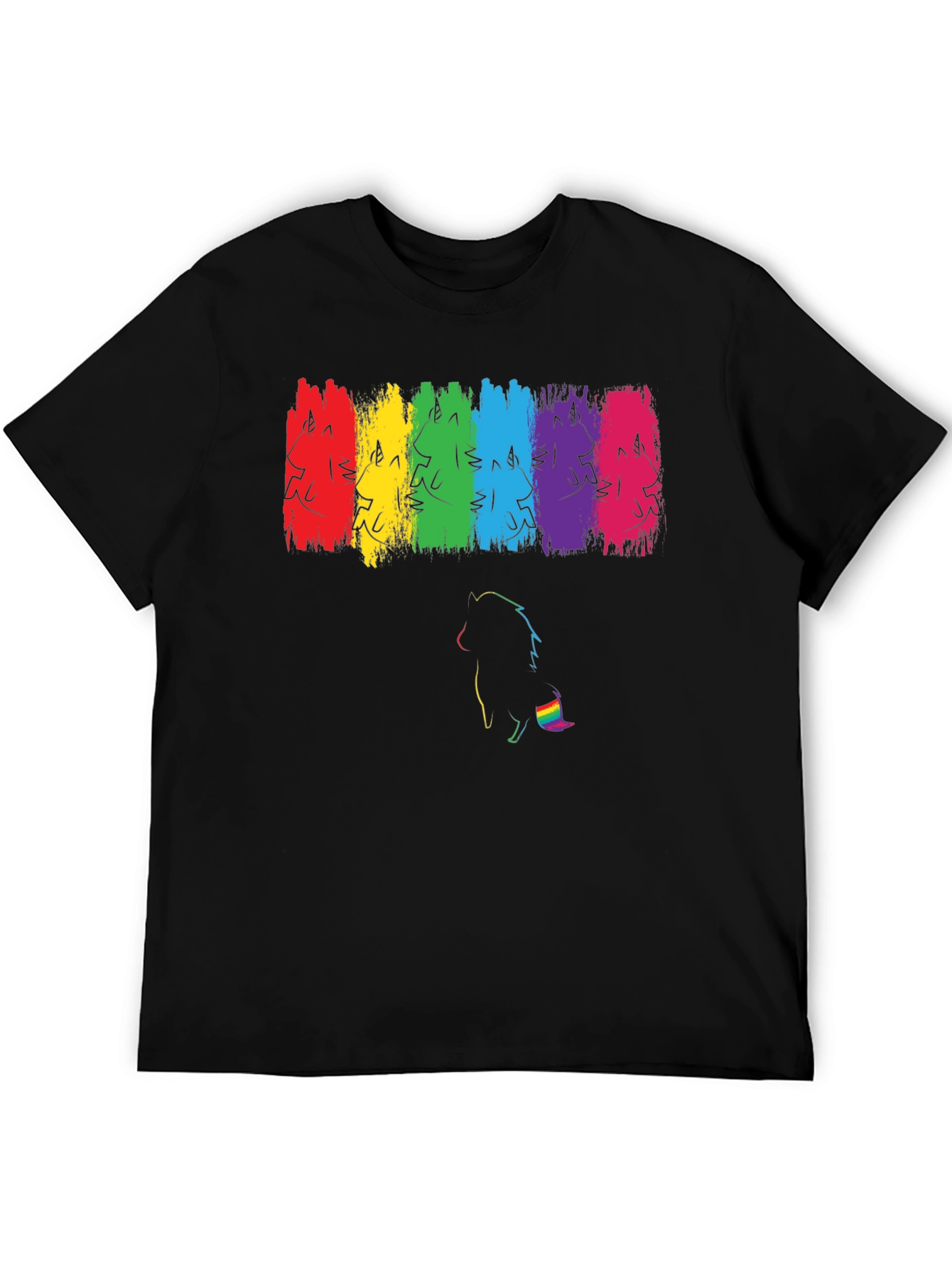 Pride Unicorn Rainbow Brushstroke Black T-Shirt