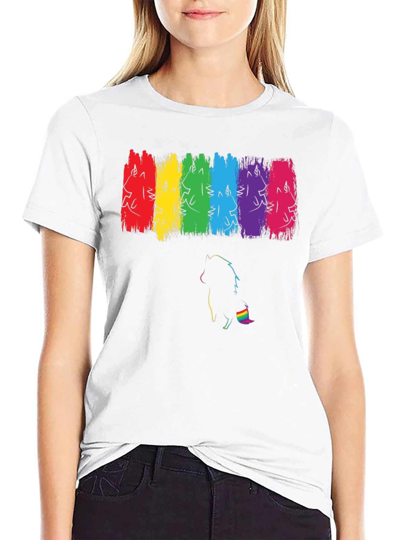 Pride Unicorn Rainbow Brushstroke Black T-Shirt