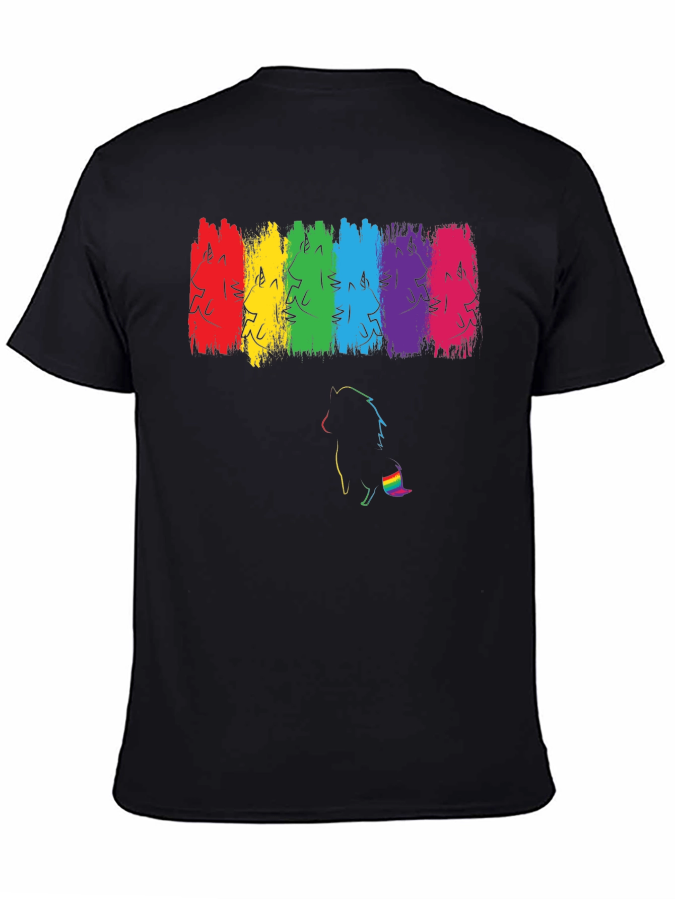 Pride Unicorn Rainbow Brushstroke Black T-Shirt