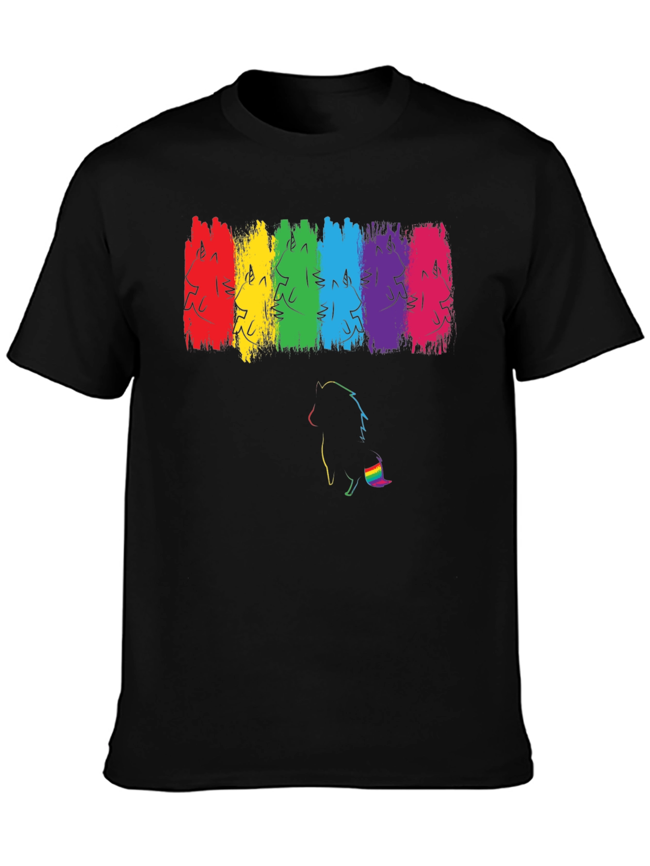 Pride Unicorn Rainbow Brushstroke Black T-Shirt