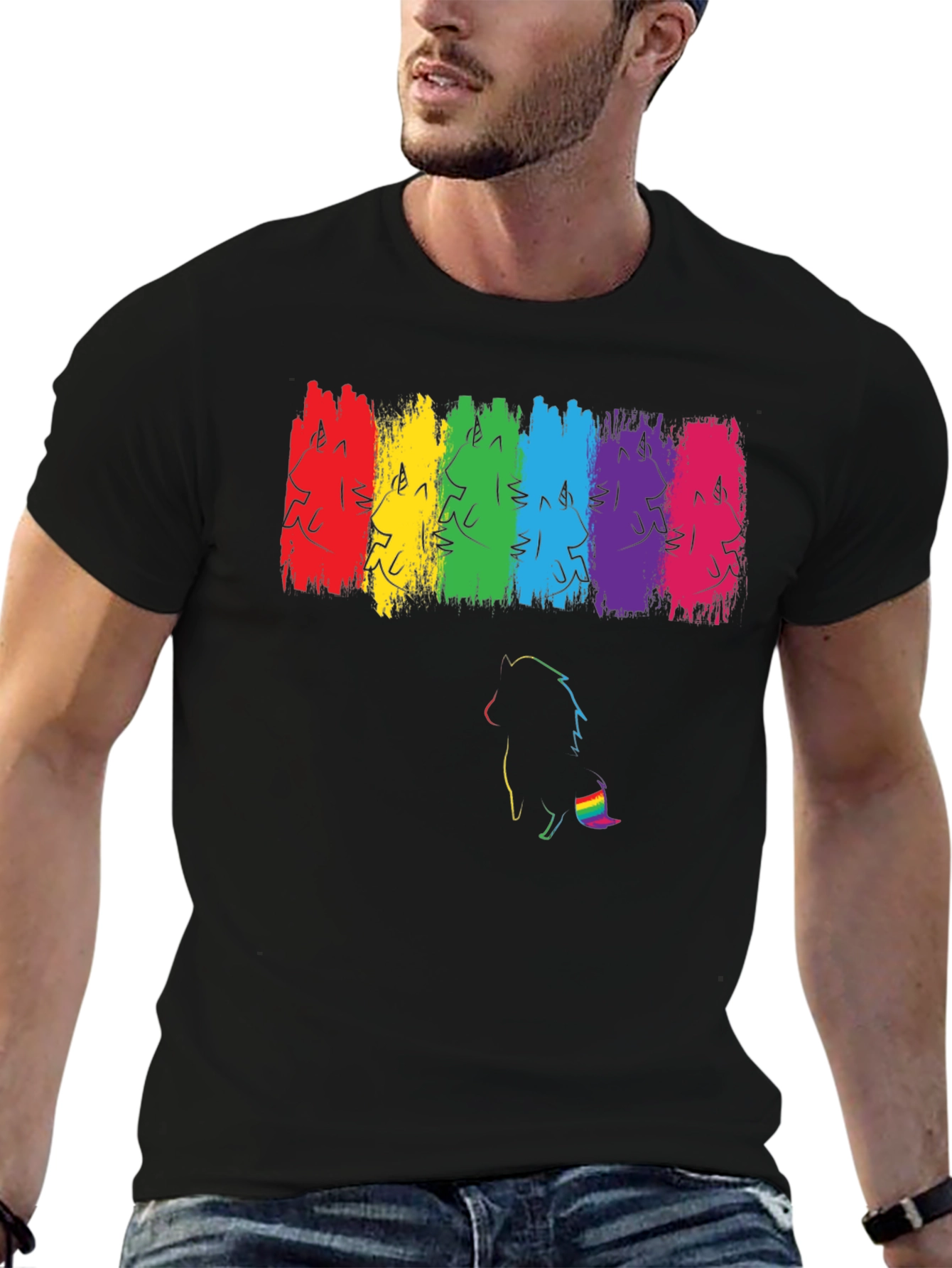 Pride Unicorn Rainbow Brushstroke Black T-Shirt