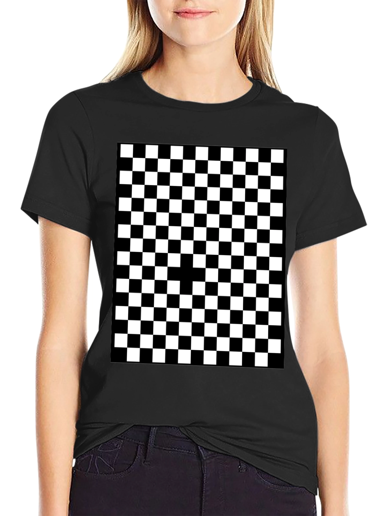 Checkered Graphic Tee - Black and White Pattern Shirt