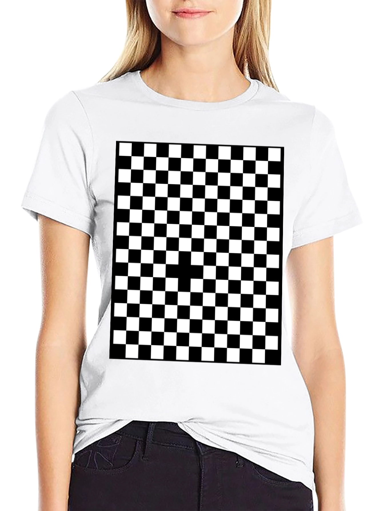 Checkered Graphic Tee - Black and White Pattern Shirt