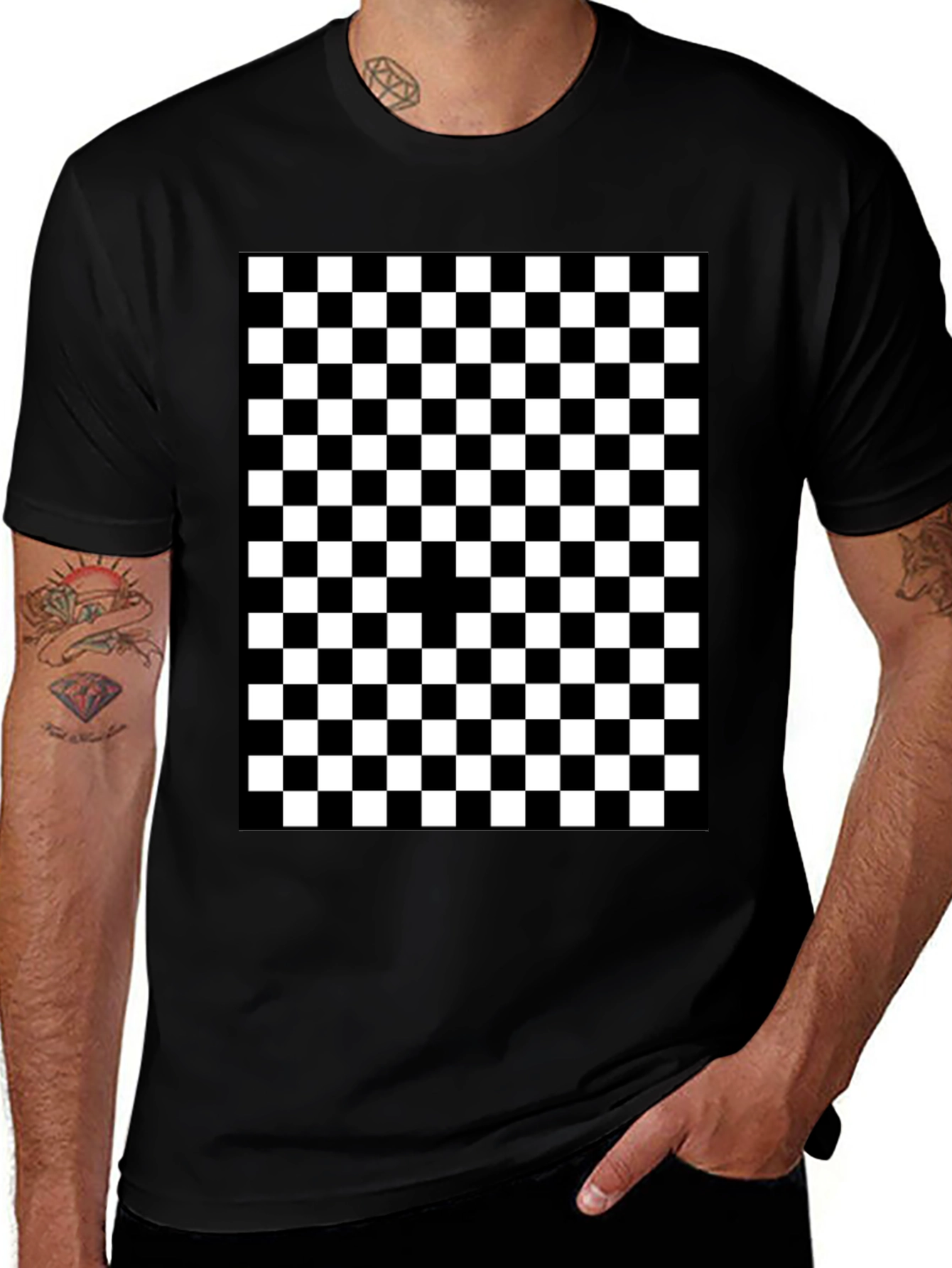 Checkered Graphic Tee - Black and White Pattern Shirt