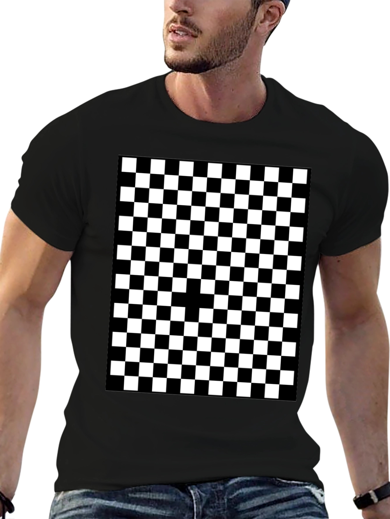 Checkered Graphic Tee - Black and White Pattern Shirt