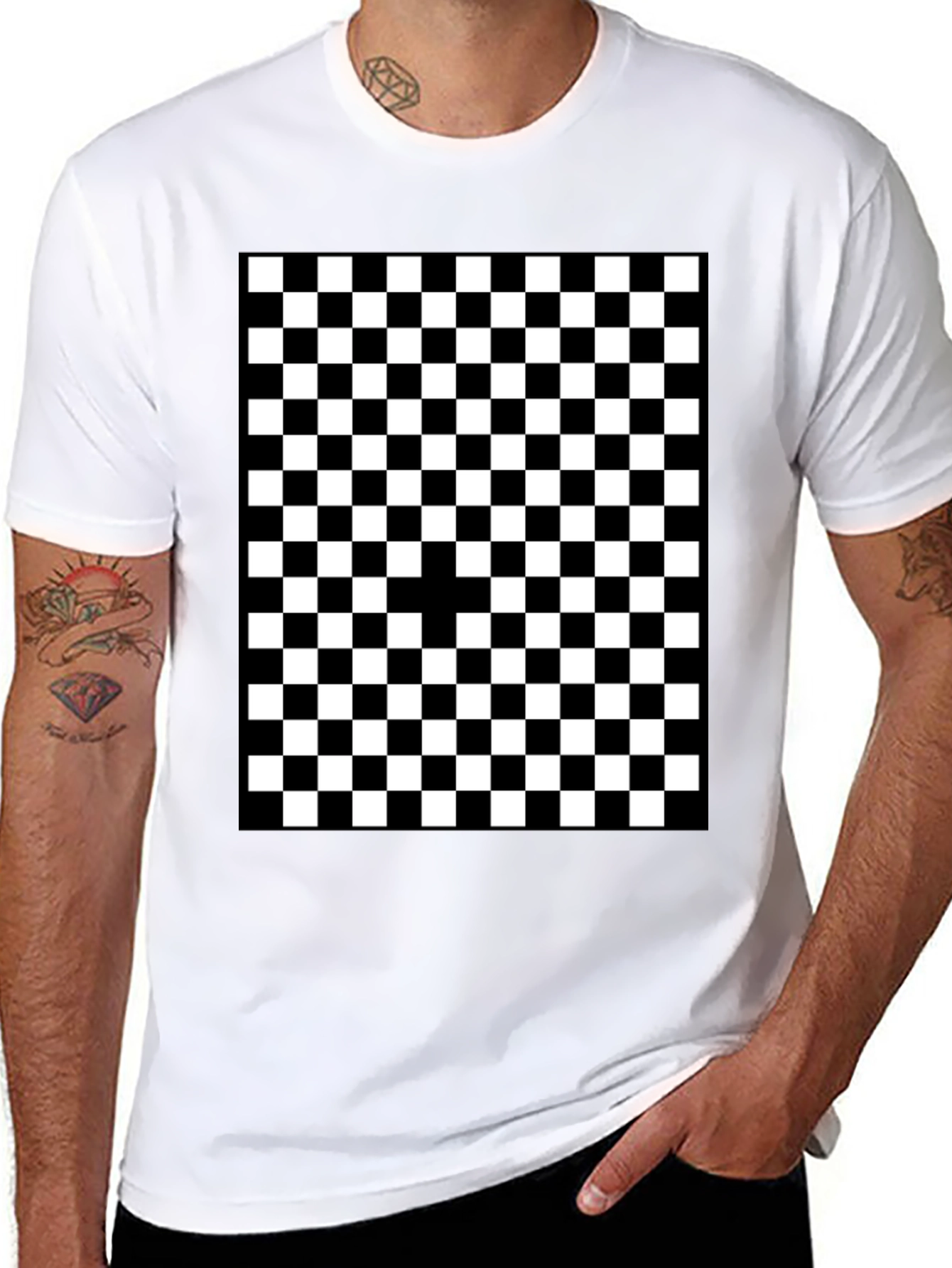 Checkered Graphic Tee - Black and White Pattern Shirt