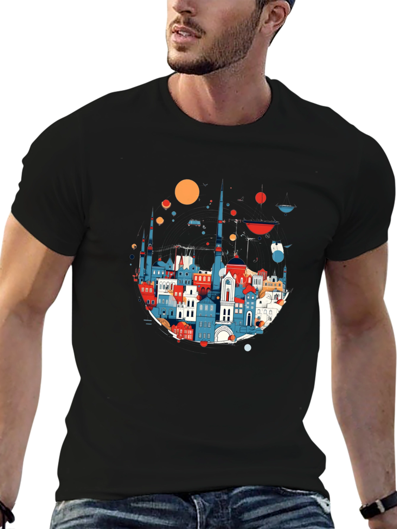 Cityscape Graphic Print Black T-Shirt