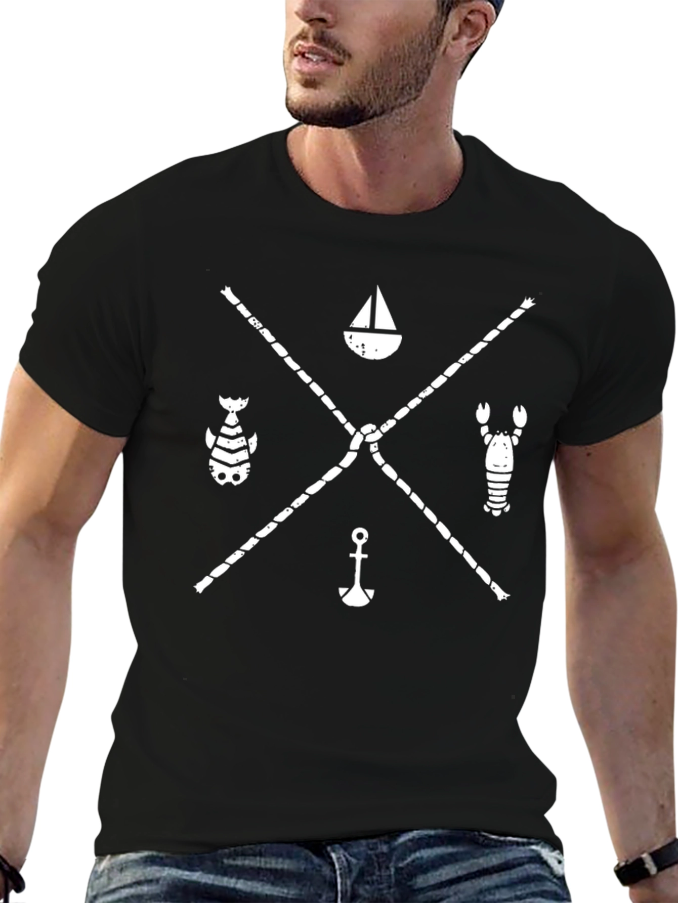 Nautical Rope Graphic Tee - Black