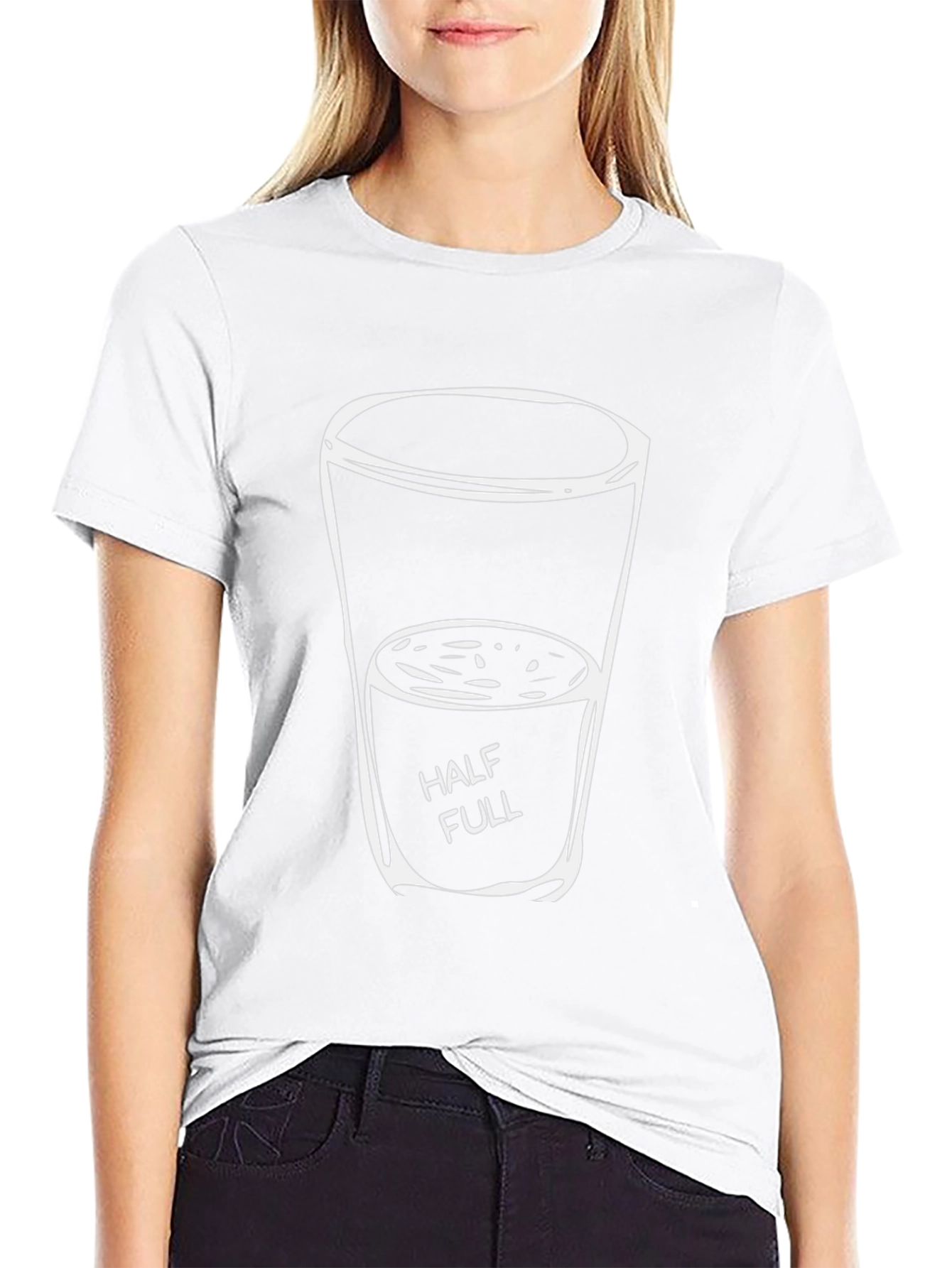 Optimistic Half Full Glass Graphic Tee - Black